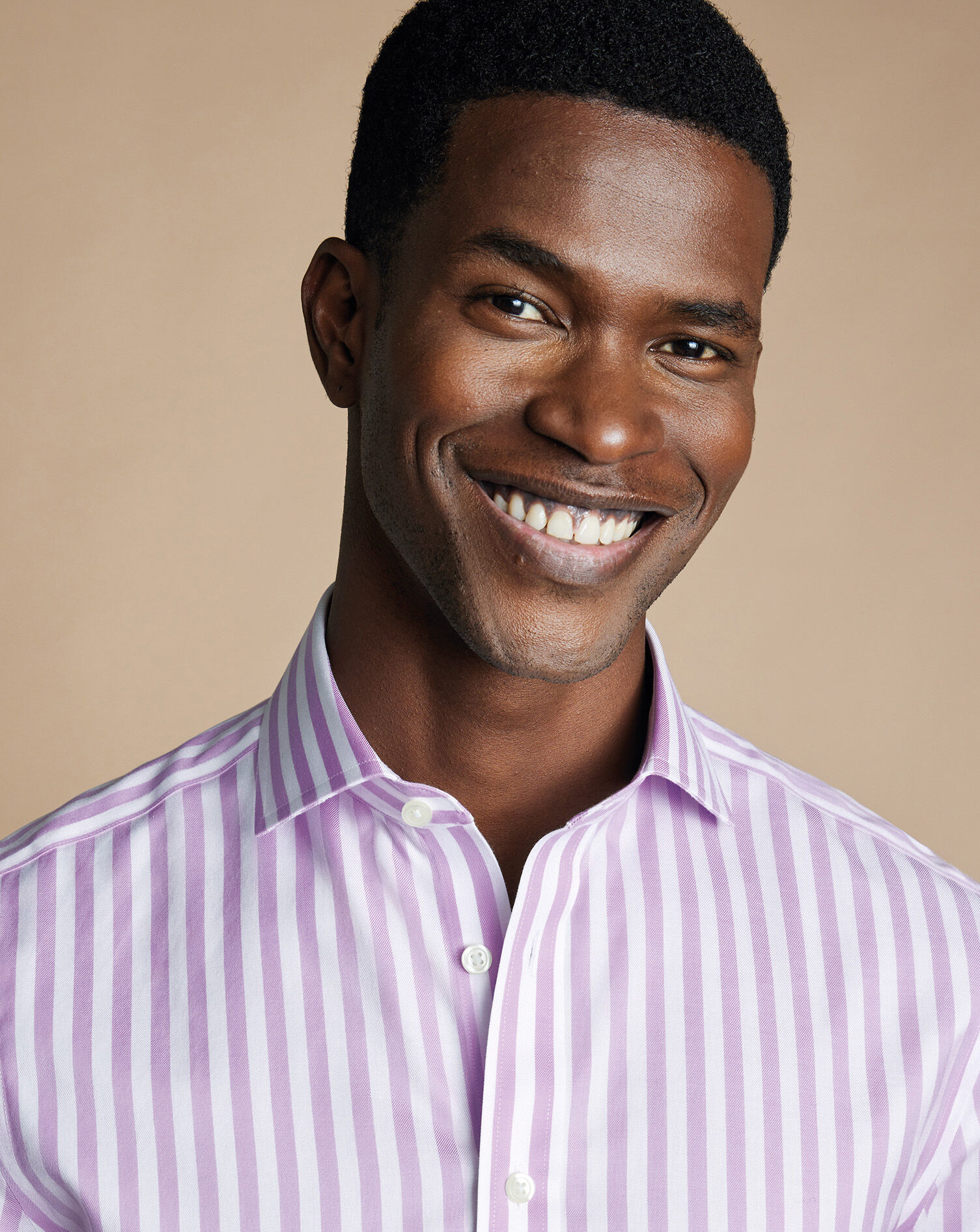 Spread Collar Non-Iron Twill Wide Stripe Shirt - Lilac Purple