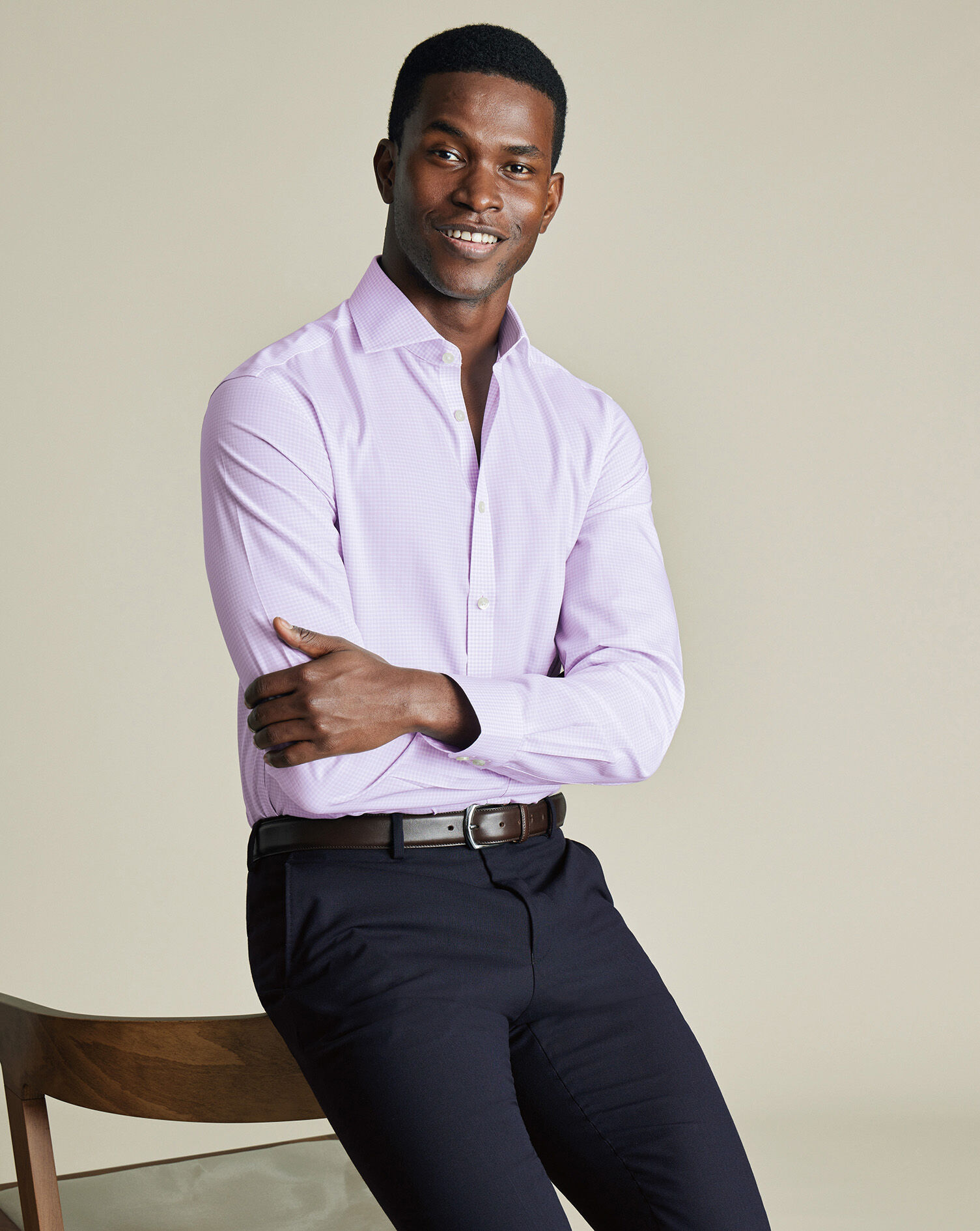 Non-Iron Poplin Gingham Shirt - Lavender