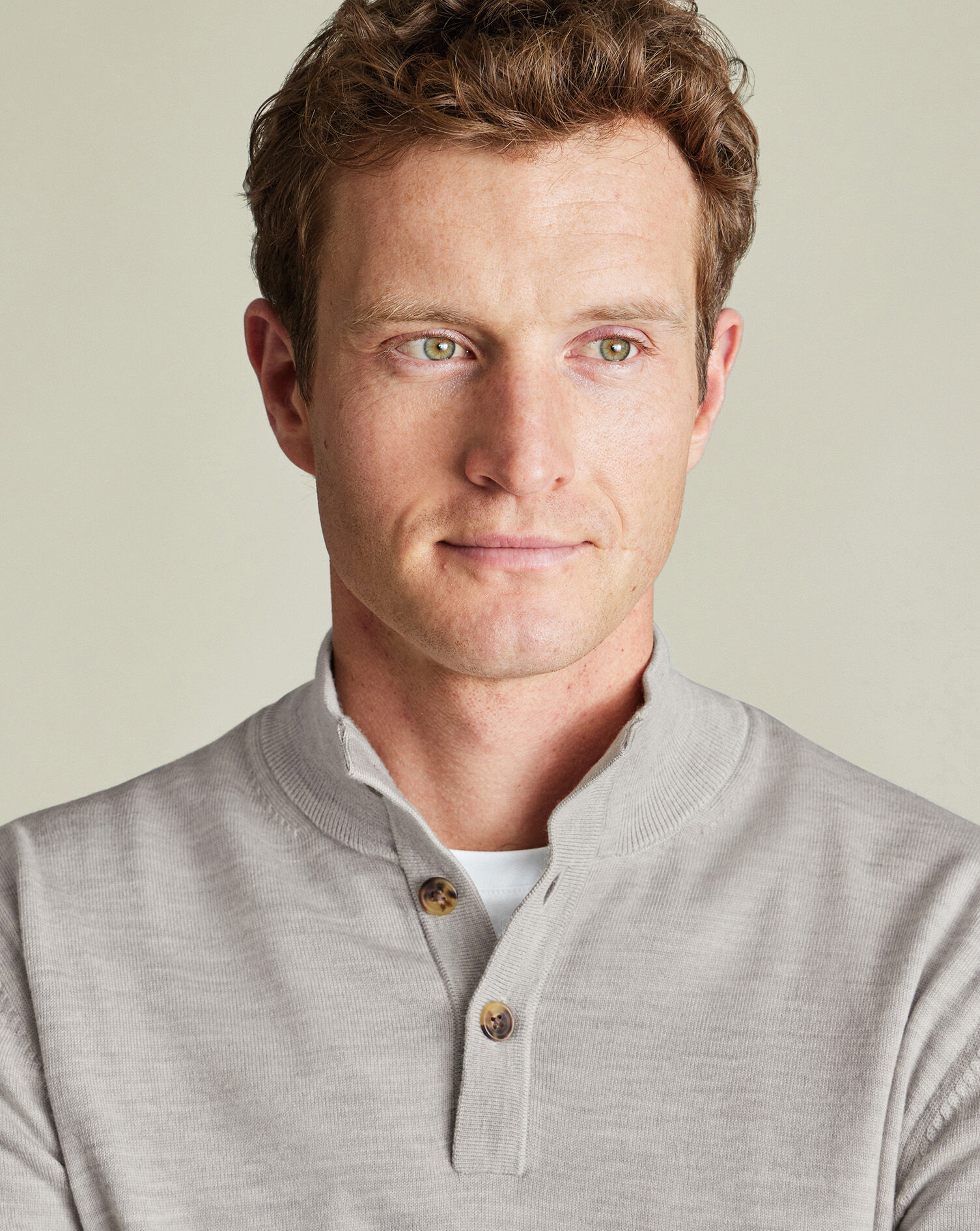 Merino Button Neck Sweater - Silver Gray