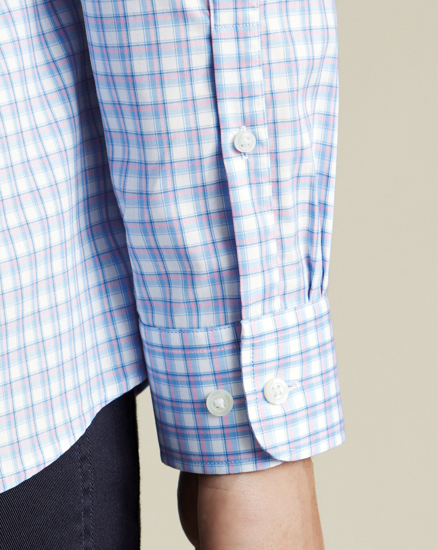 Non-Iron Stretch Poplin Check Shirt - Ocean Blue & Pink