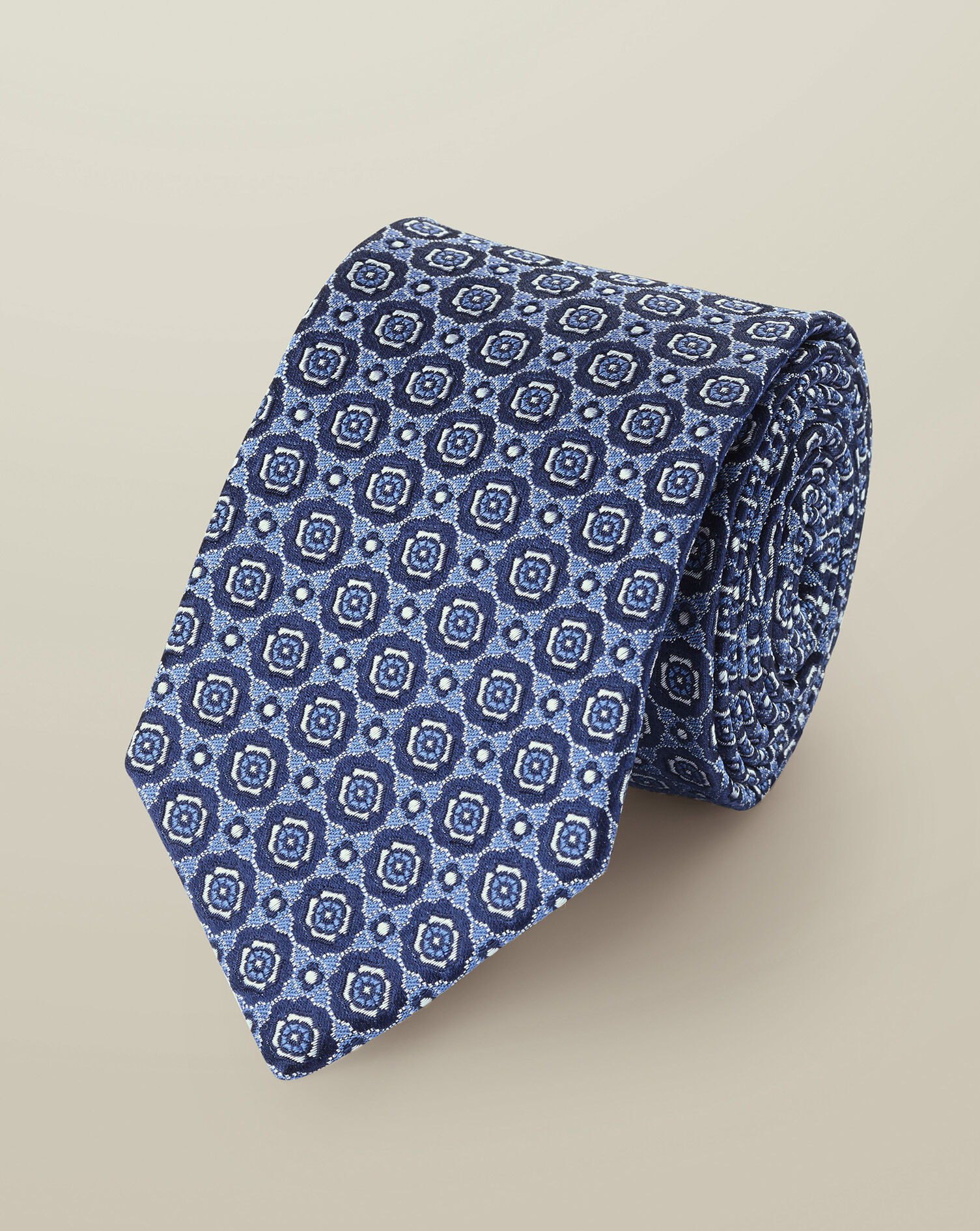 Silk Geo Print Tie - Mid Blue