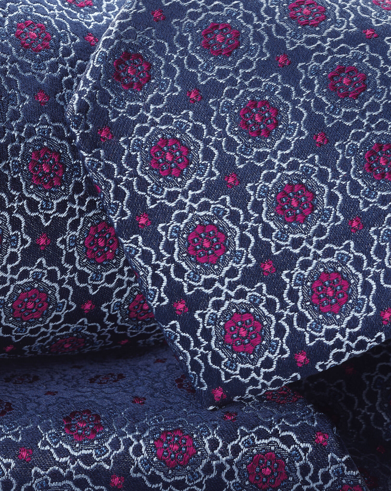 Silk Geo Print Tie - Navy & Dark Pink