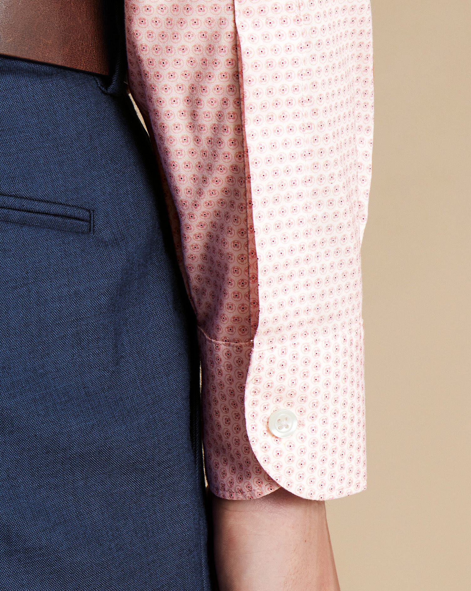 Semi-Spread Collar Non-Iron Stretch Floral Geo Print Shirt - Pink