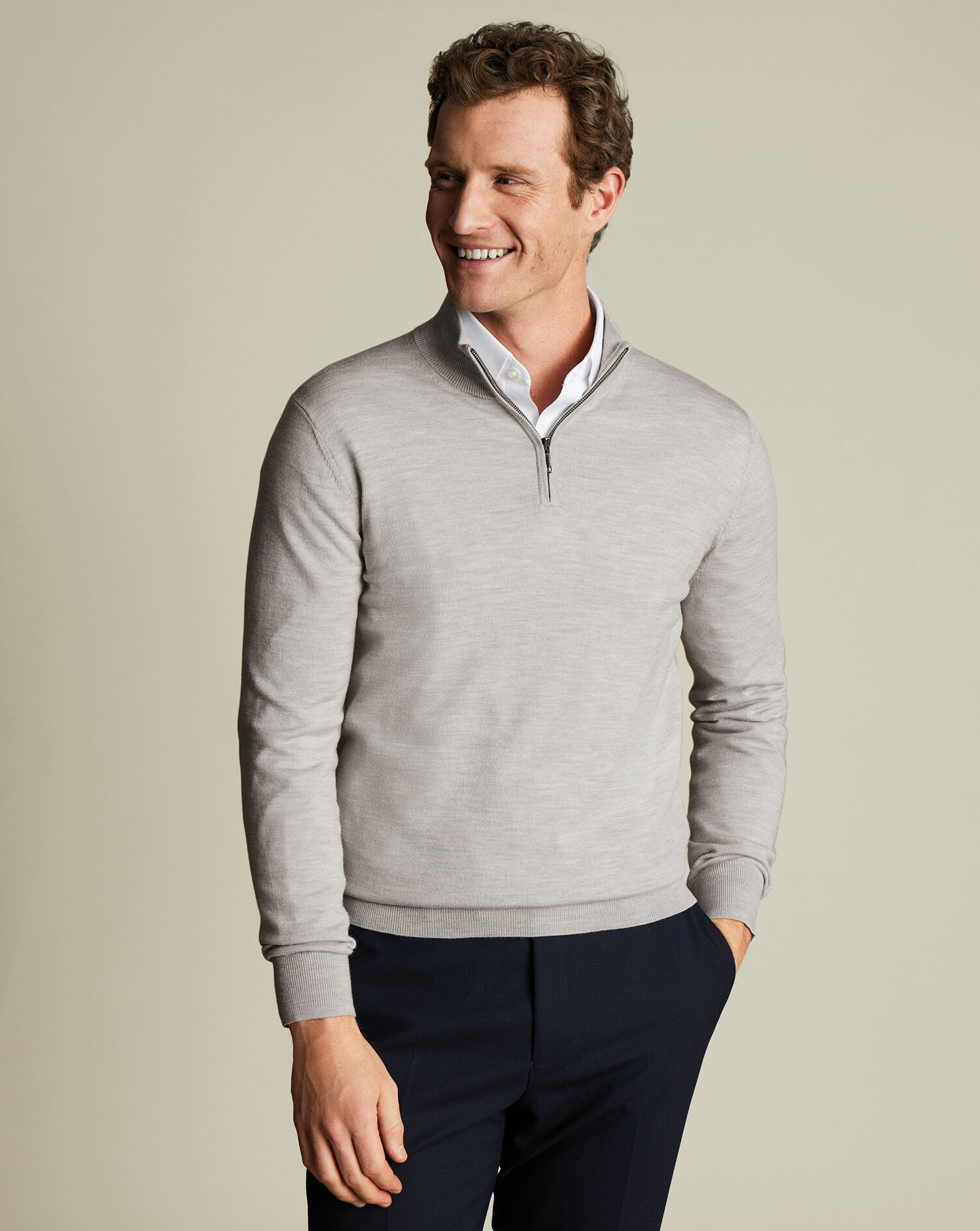 Merino Quarter Zip Sweater - Silver