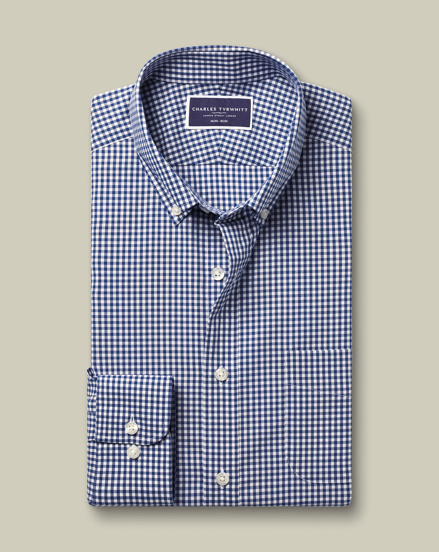 Non-Iron Stretch Poplin Check Shirt - Navy