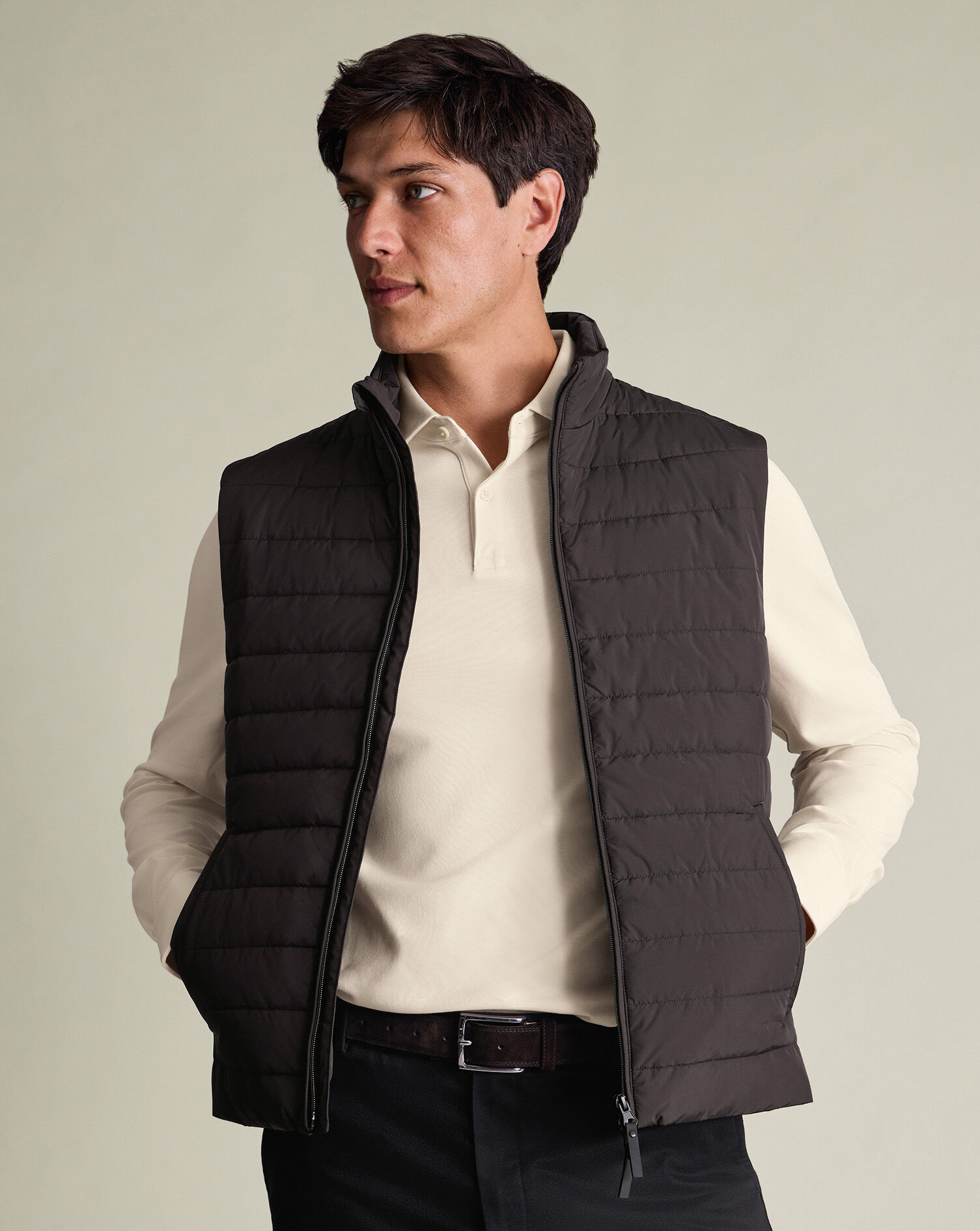 Long Sleeve Smart Pique Polo - Cream