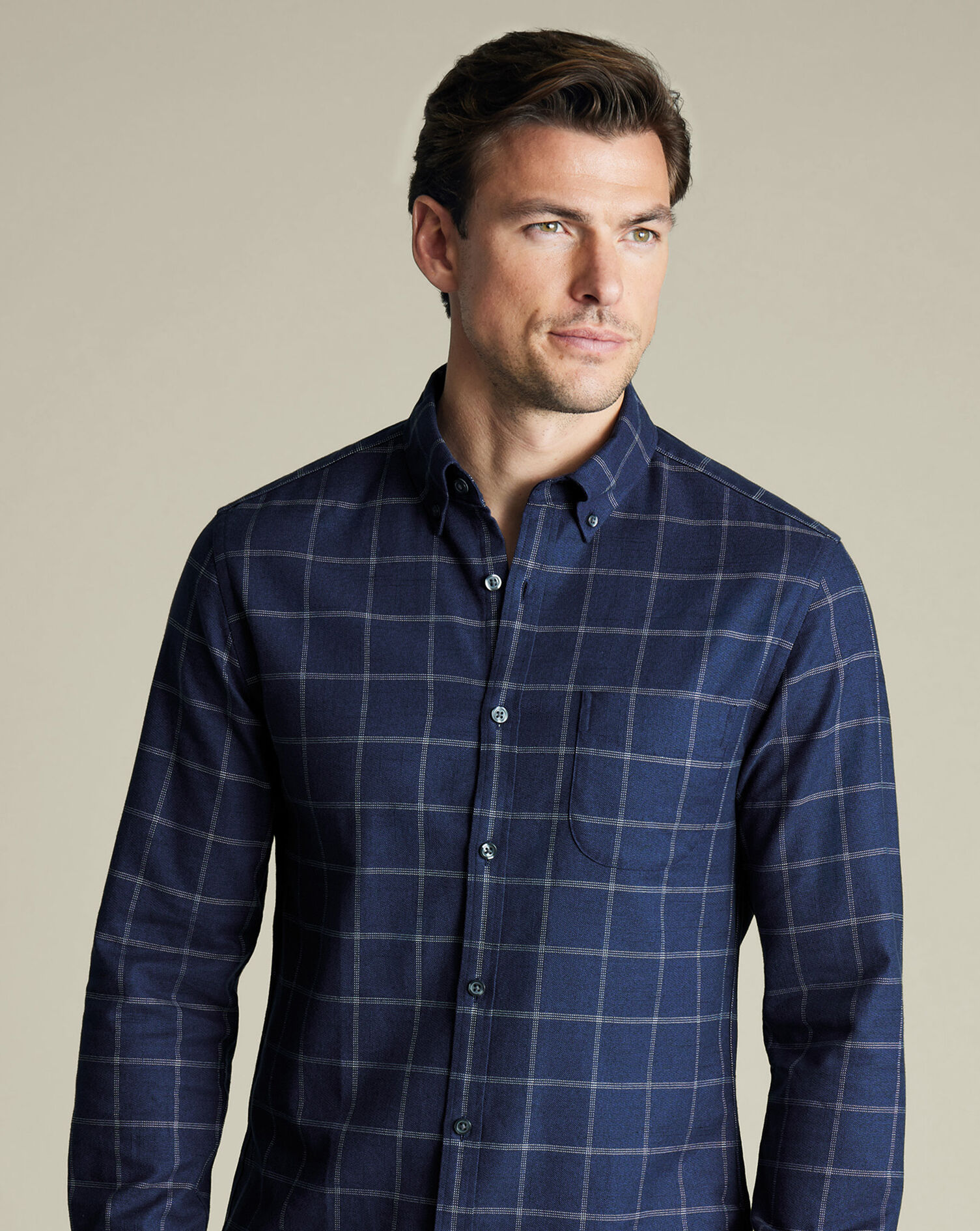 Non-Iron Twill Windowpane Check Shirt - Ink Blue