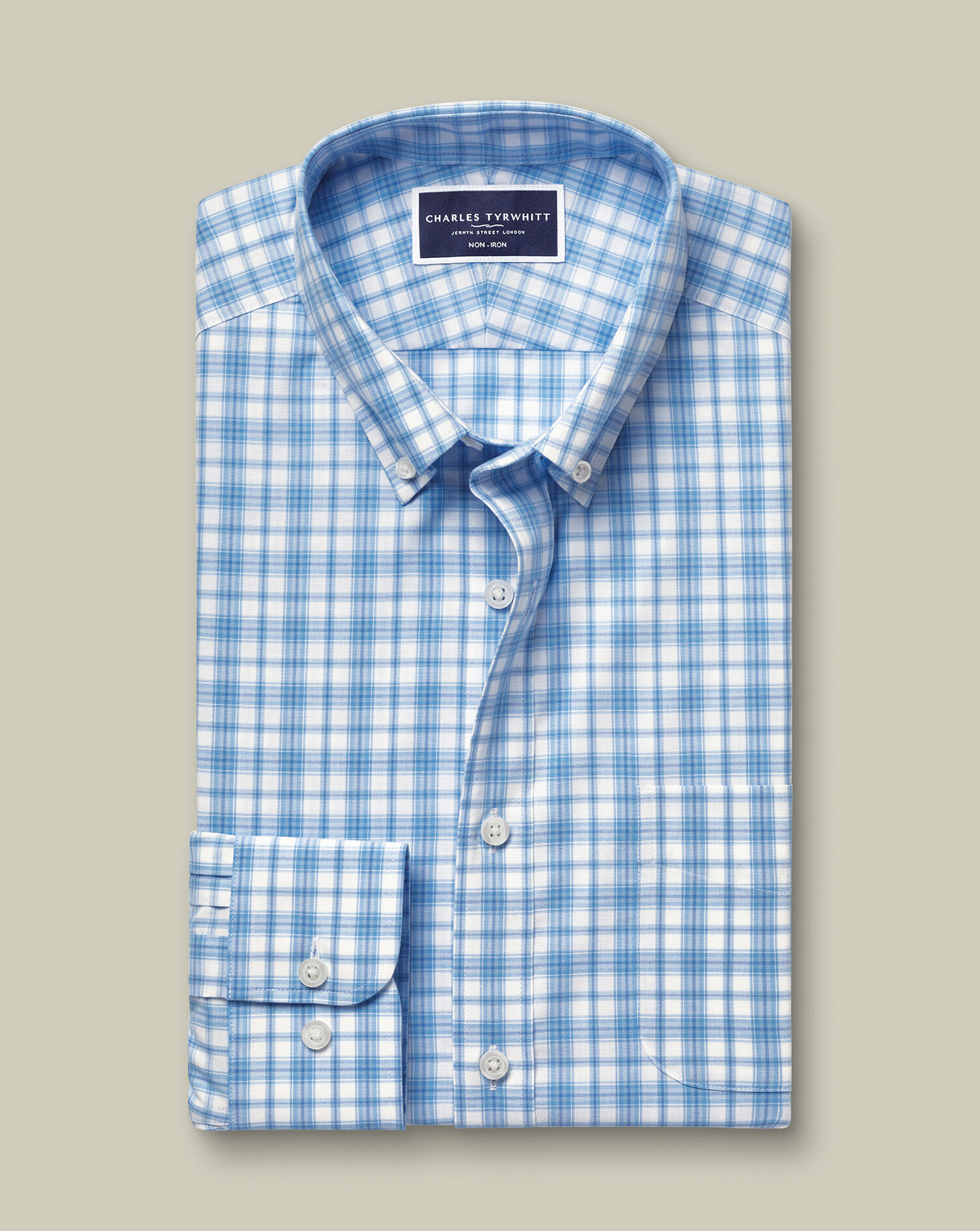 Non-Iron Stretch Poplin Check Shirt - Cornflower Blue