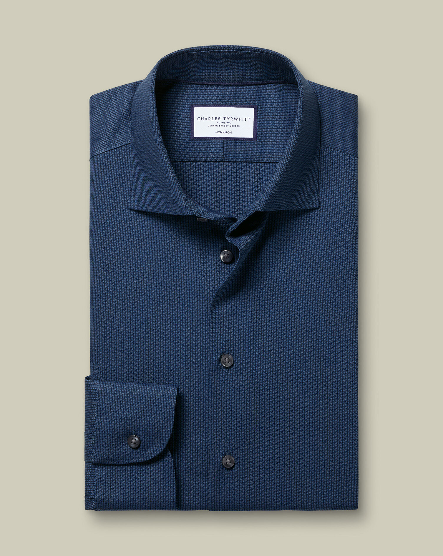 Non-Iron Stretch Chevron Texture Shirt - Denim Blue