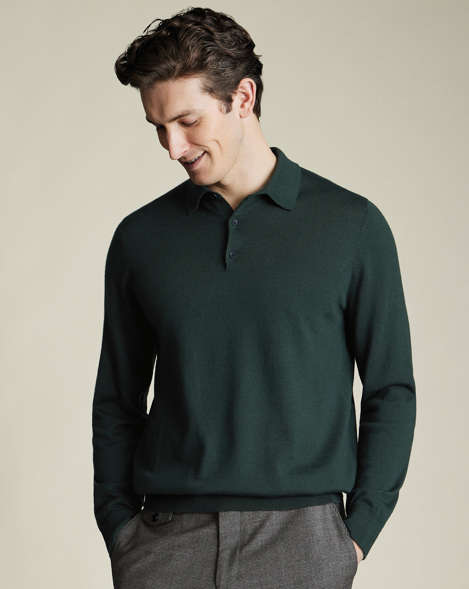 Pure Merino Knitted Polo - Forest Green