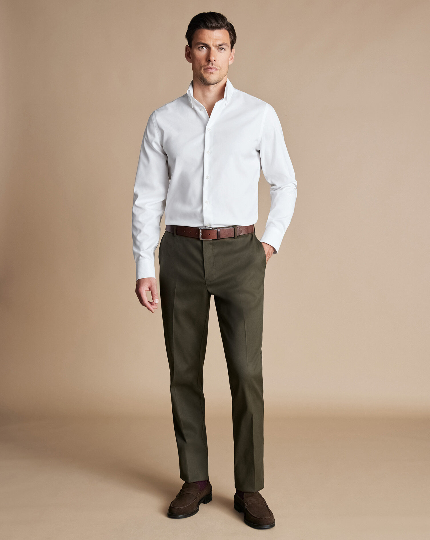 Smart Stretch Texture Pants - Olive Green