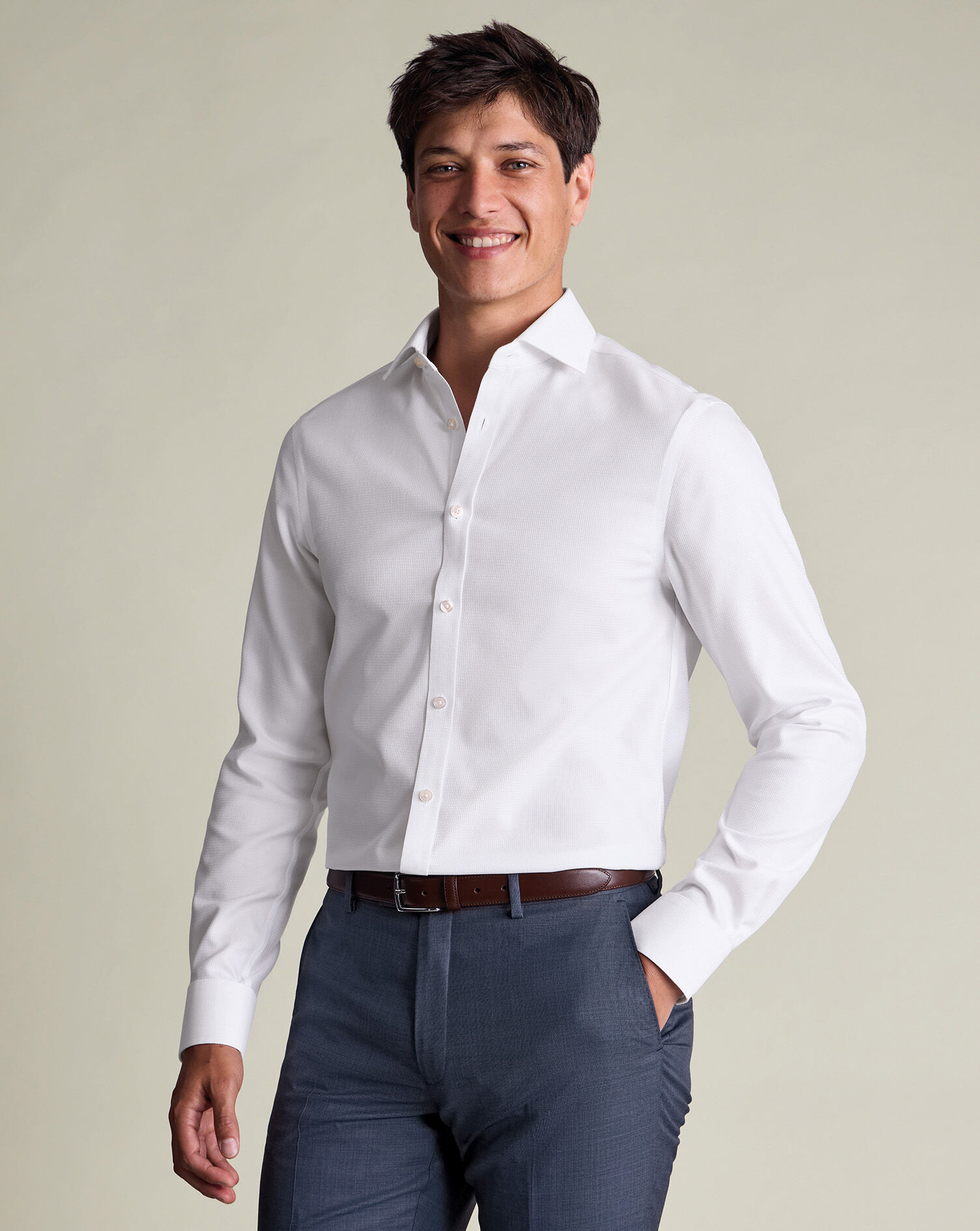 Non-Iron Stretch Burlington Weave Shirt - White