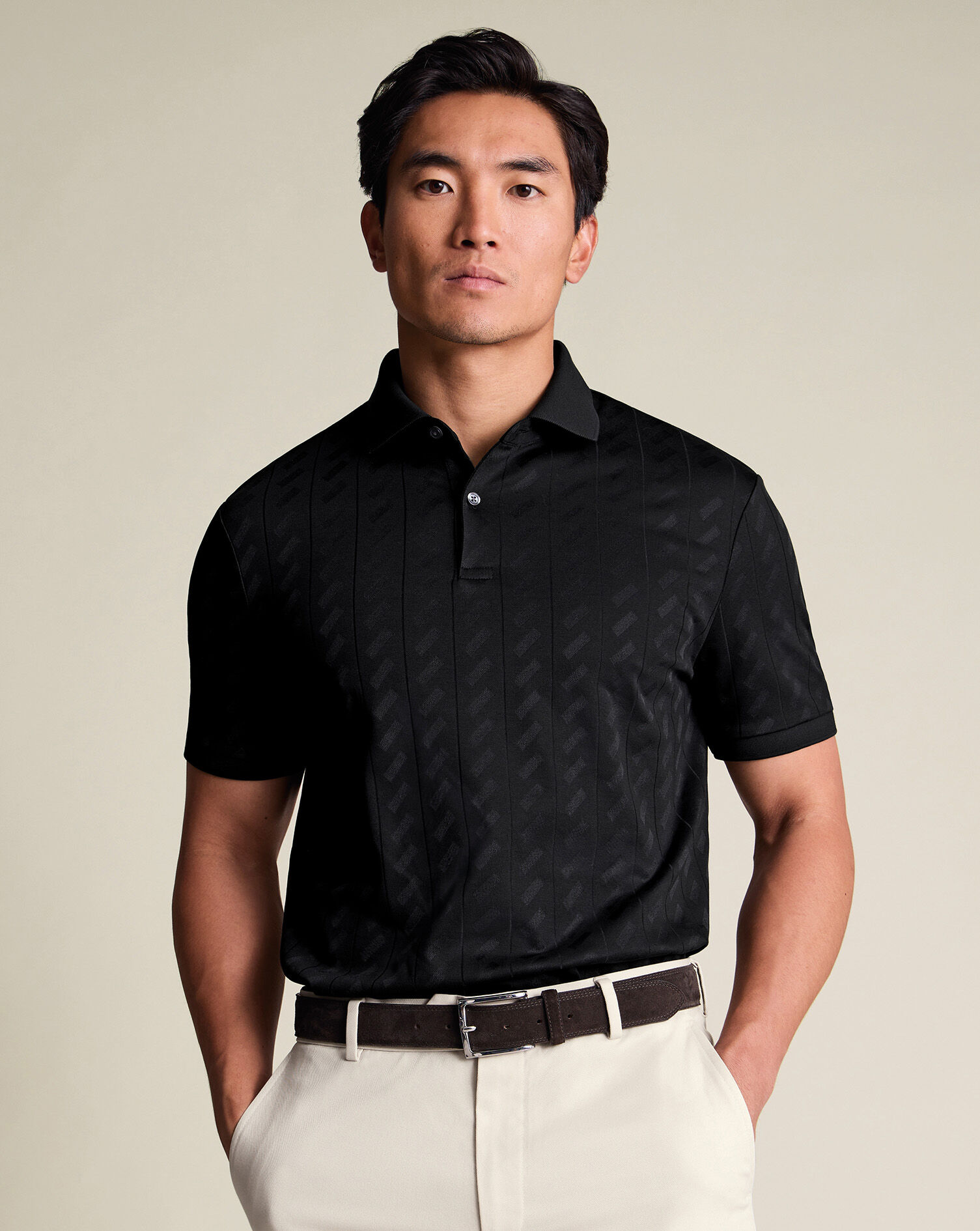 Textured Jacquard Polo - Black