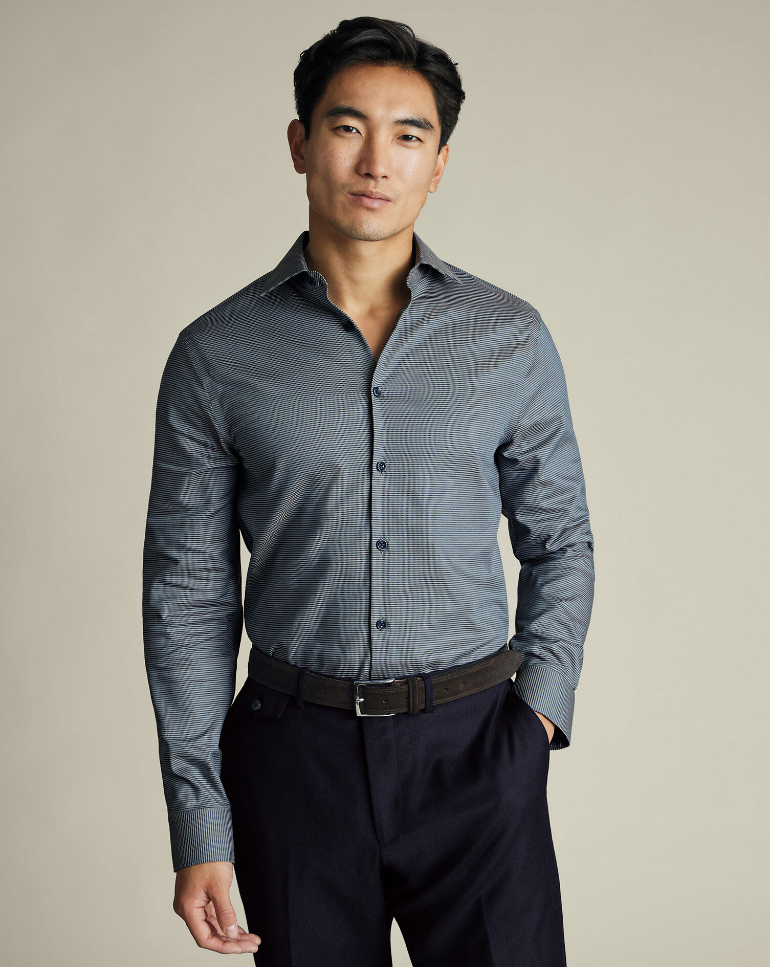 Non-Iron Stretch Texture Shirt - Charcoal Gray