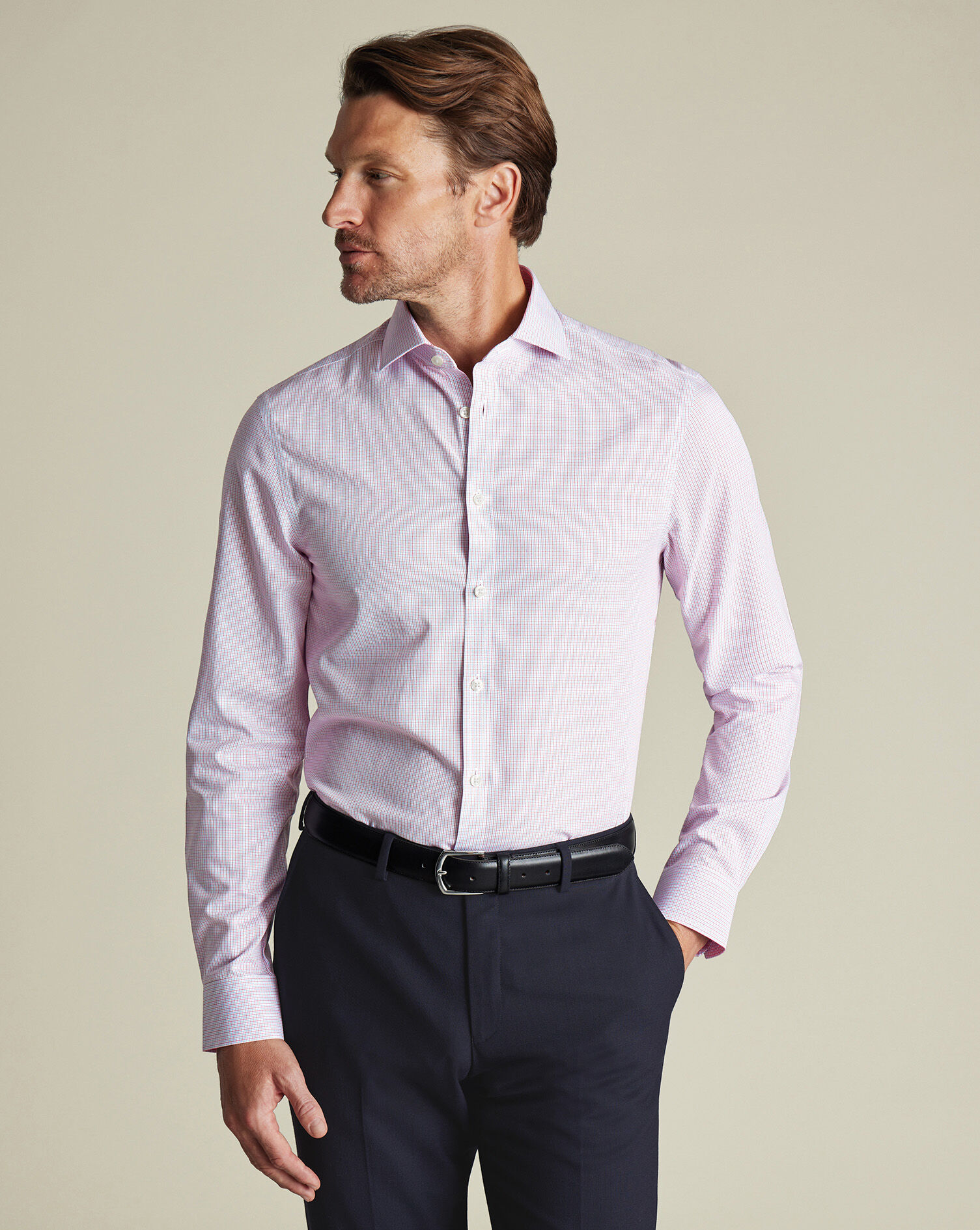 Non-Iron Poplin Check Shirt - Red & Blue