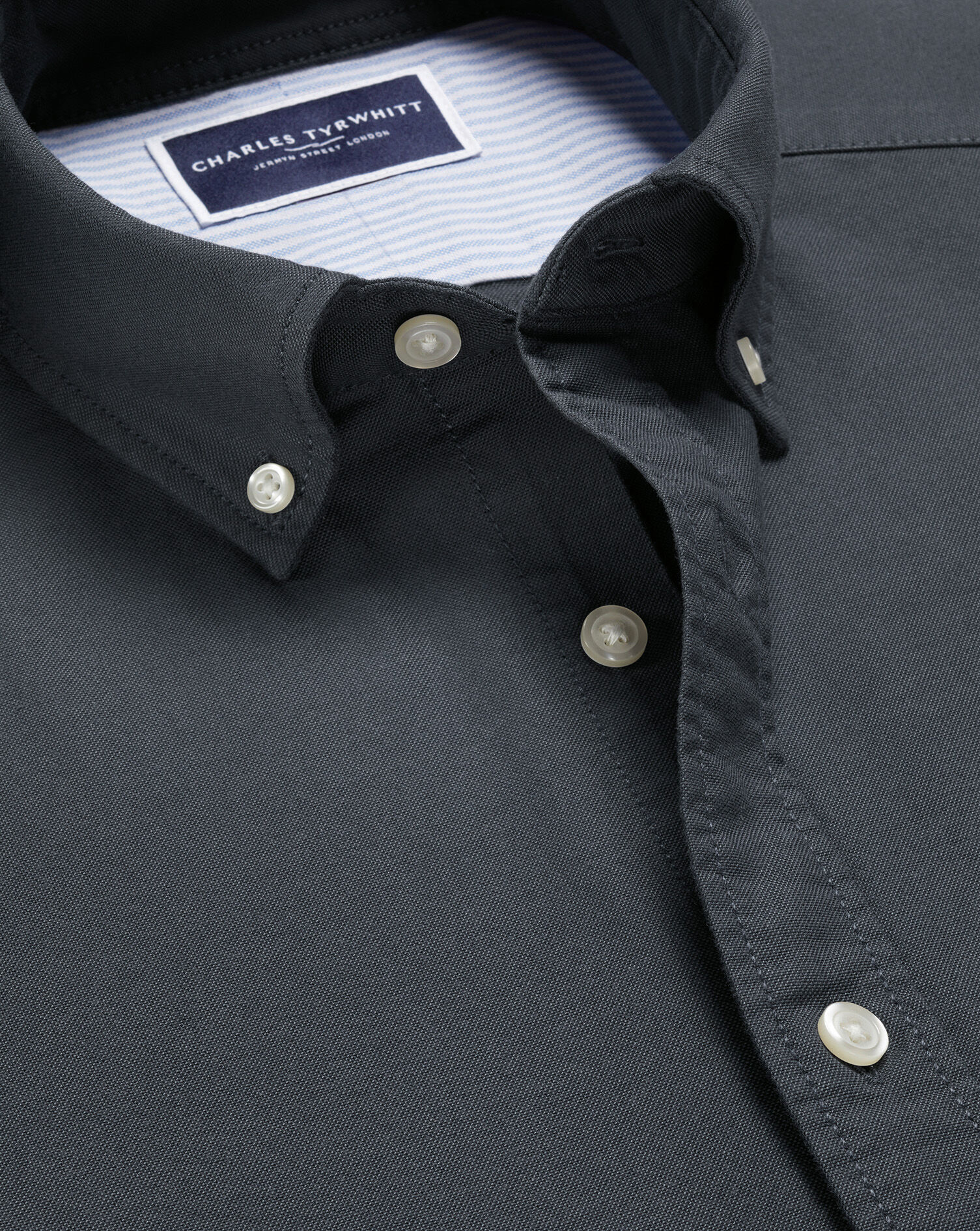 Slate Grey Button-Down Collar Stretch Washed Oxford Shirt