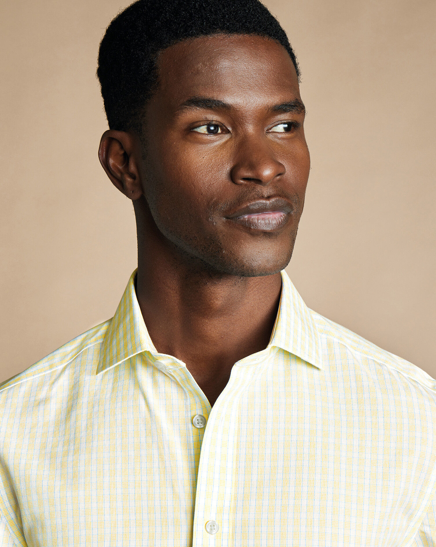 Spread Collar Non-Iron Poplin Check Shirt - Lemon