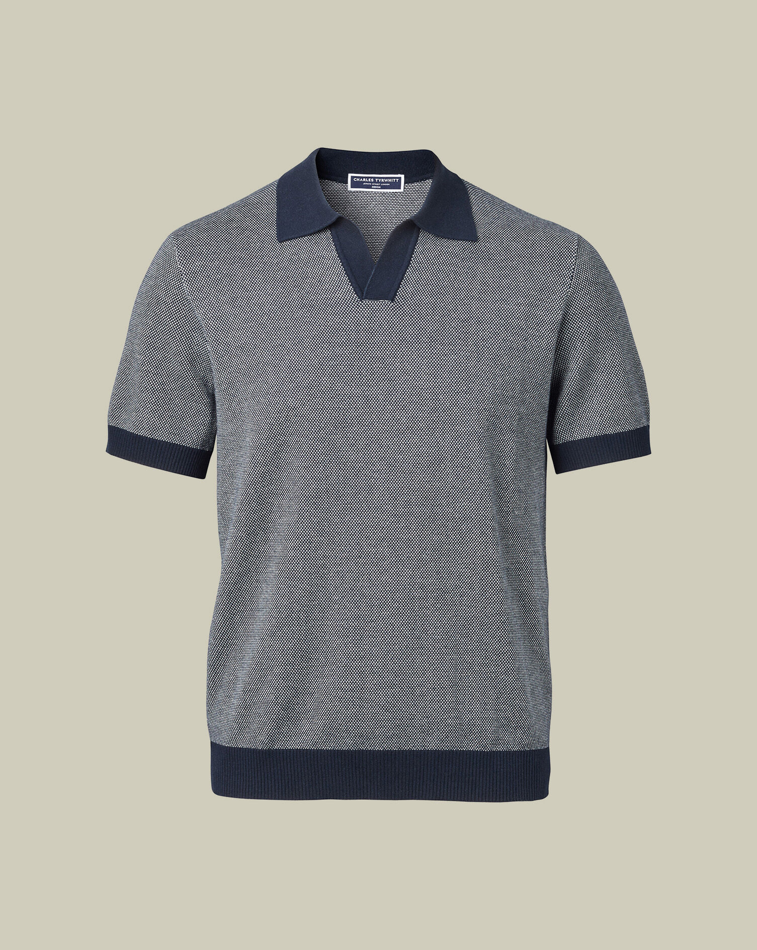 Short Sleeve Polo Neck Sweater - Navy & White
