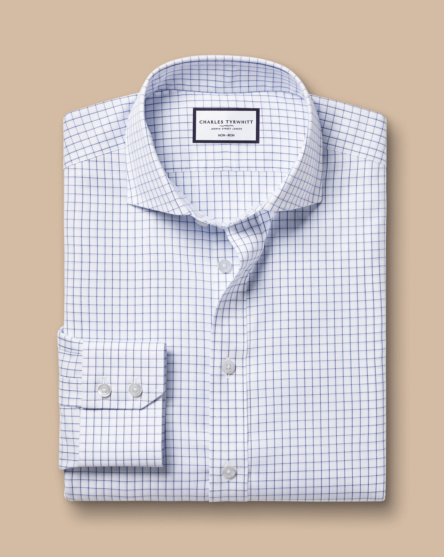 Spread Collar Non-Iron Twill Twin Check Shirt- Royal Blue