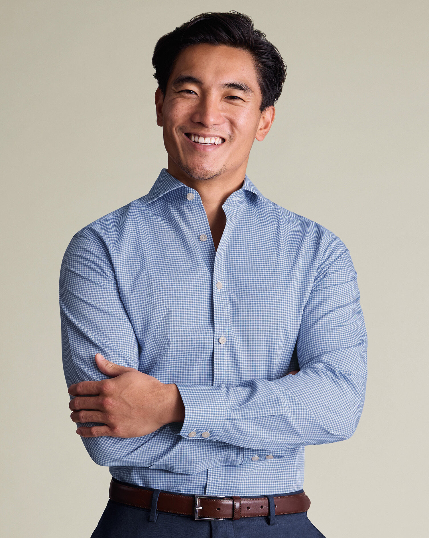 Non-Iron Poplin Gingham Shirt - Royal Blue