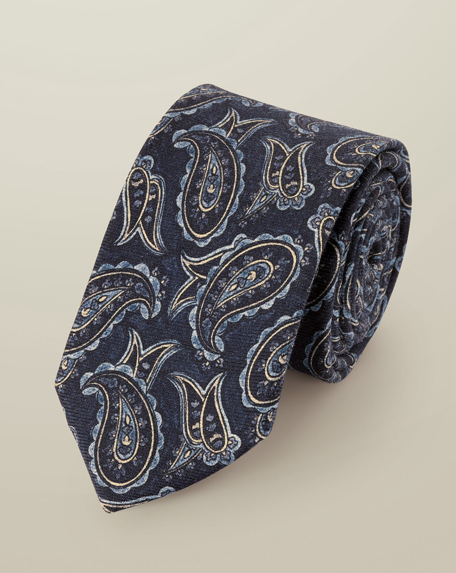 Wool Paisley Tie - Navy