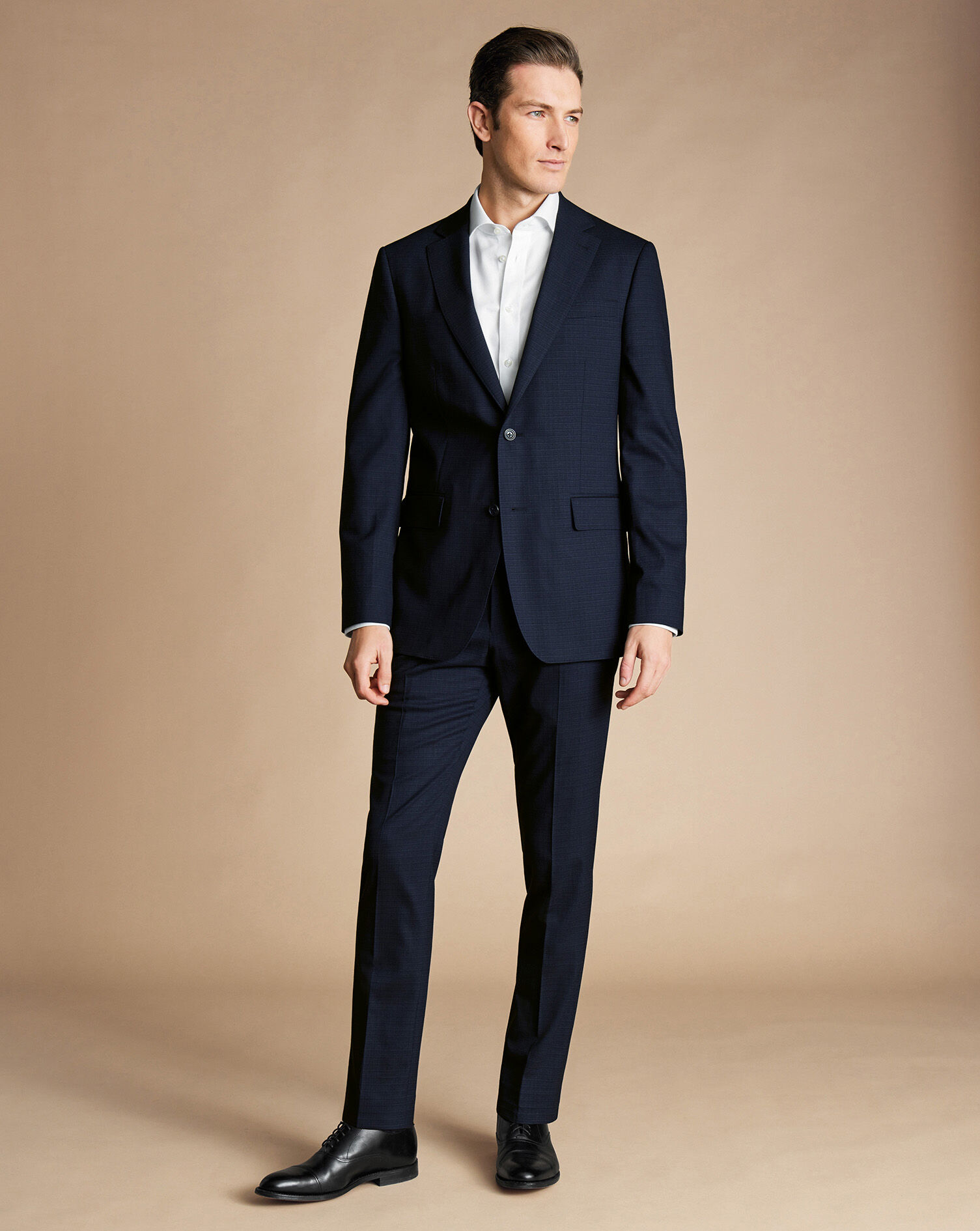 Micro Grid Check Suit Pants - Navy