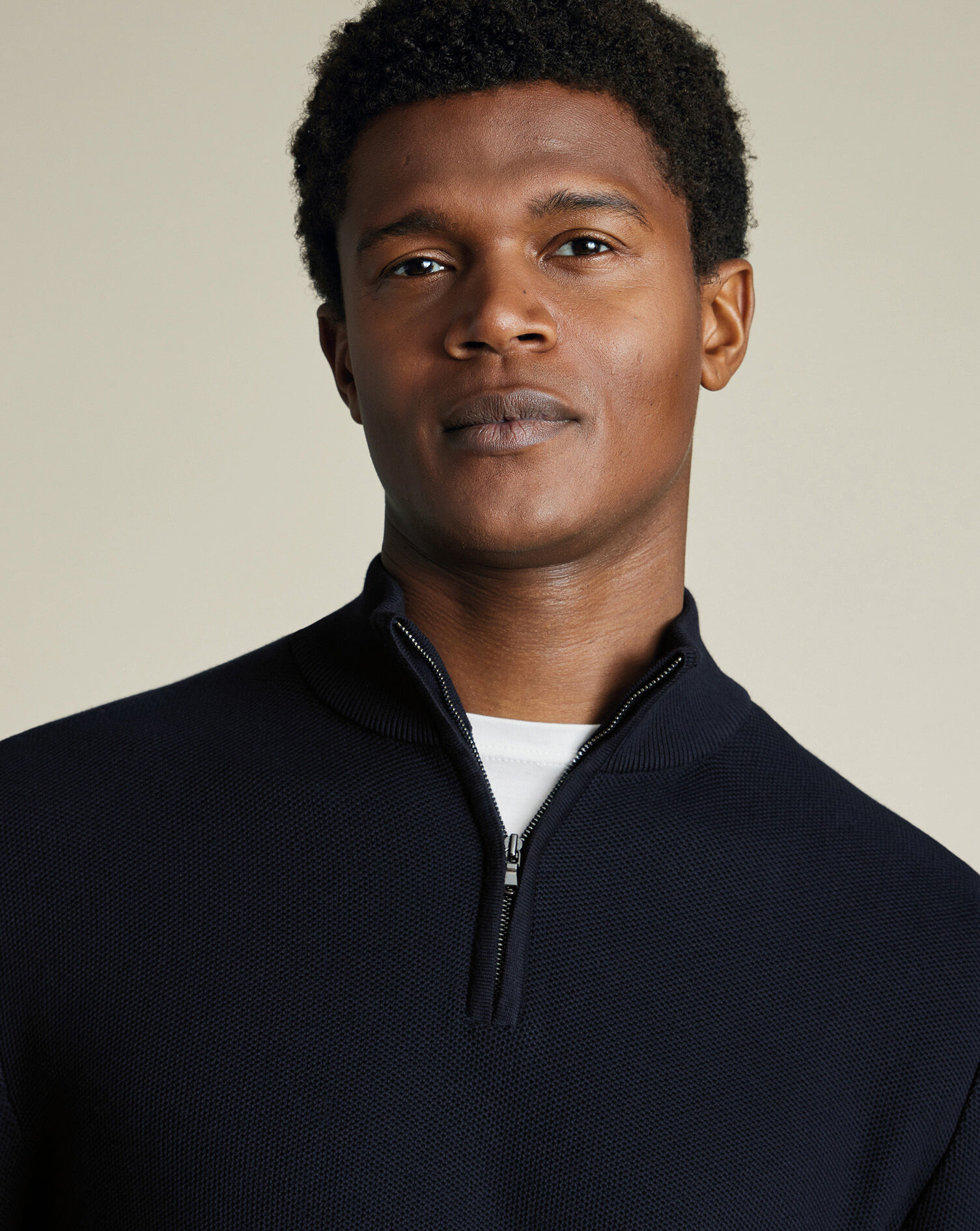 Honeycomb Cotton Quarter Zip Sweater - Navy