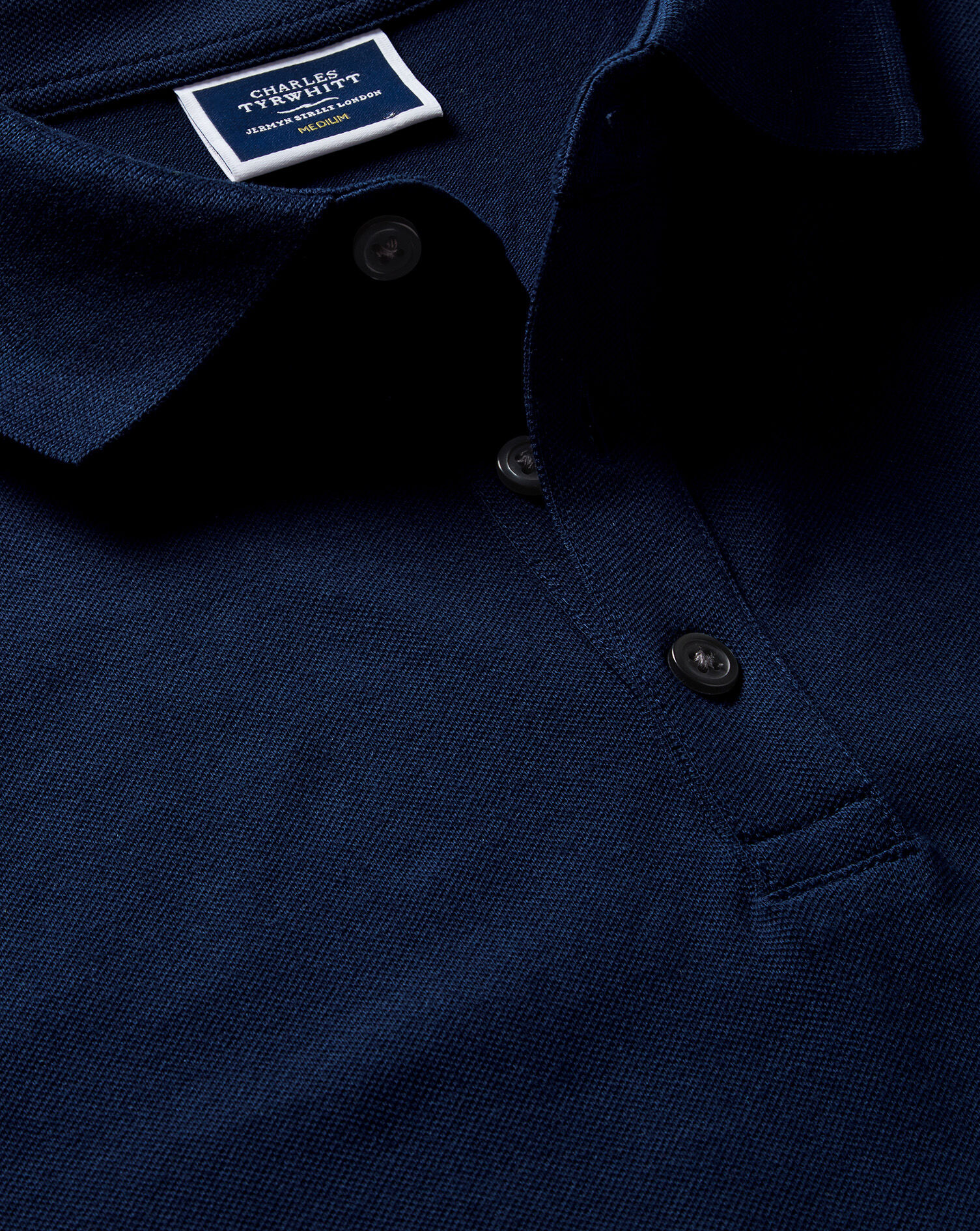 Long Sleeve Pique Polo - Navy