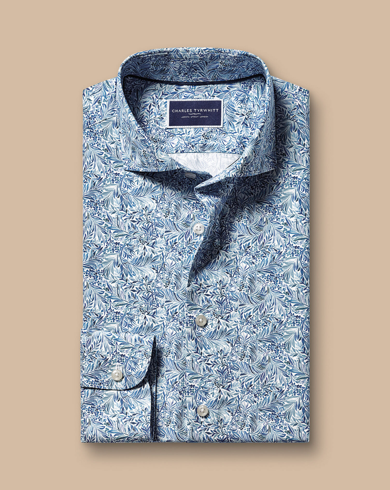 Made with Liberty Fabric Semi-Spread Linear Print Shirt - Cobalt Blue