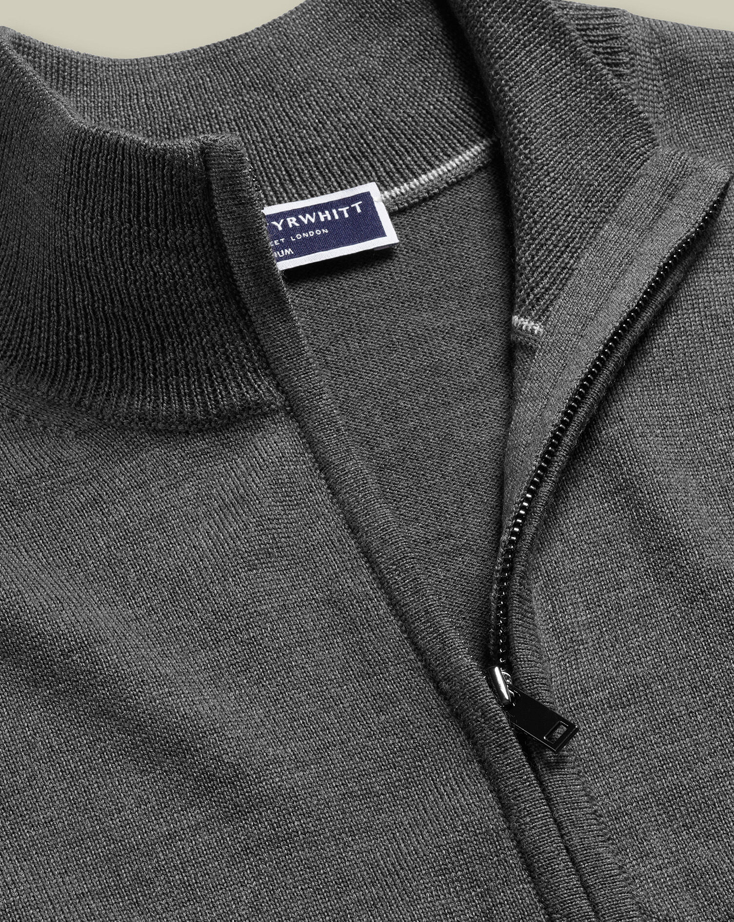 Pure Merino Full Zip Through Cardigan - Gray
