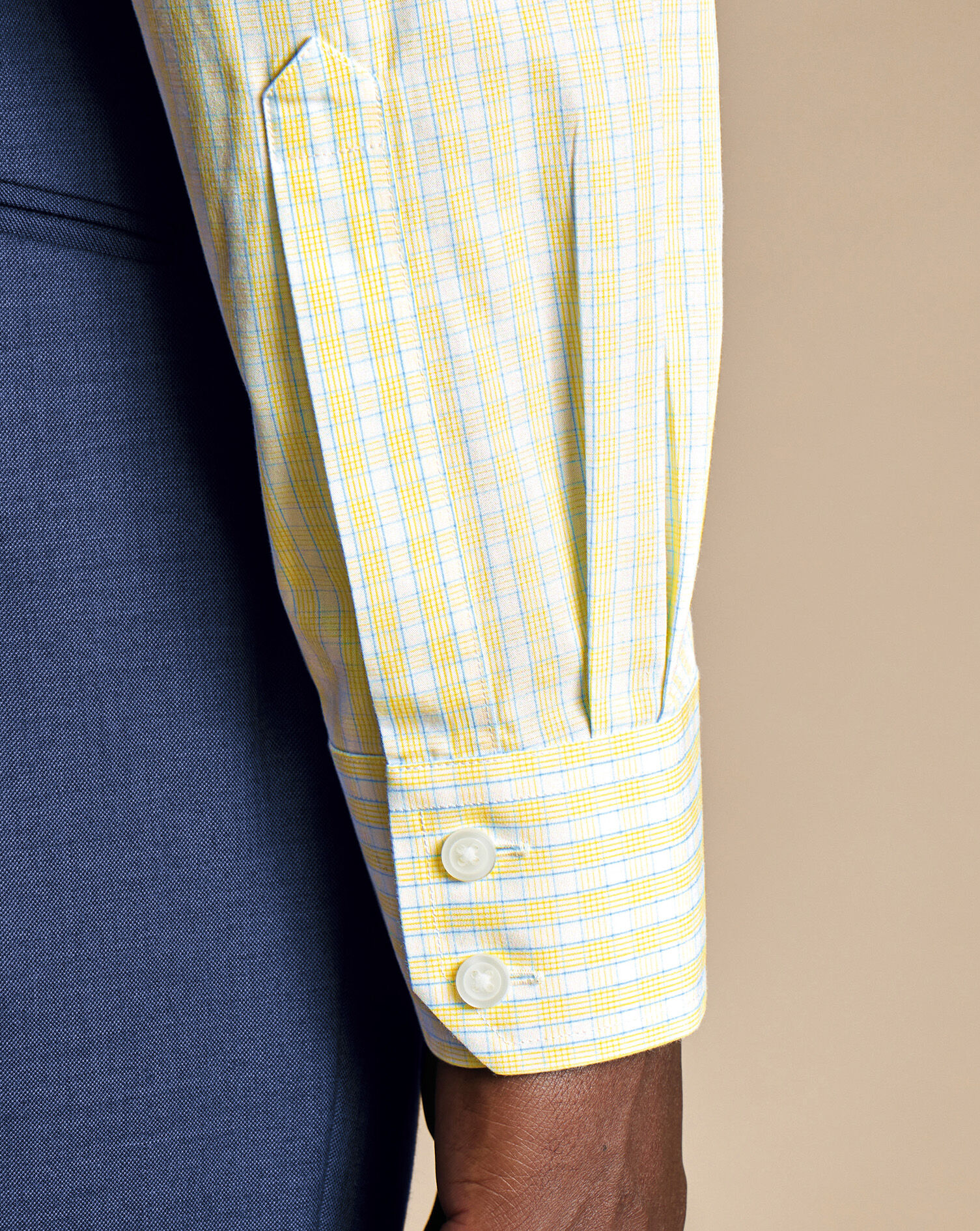 Spread Collar Non-Iron Poplin Check Shirt - Lemon