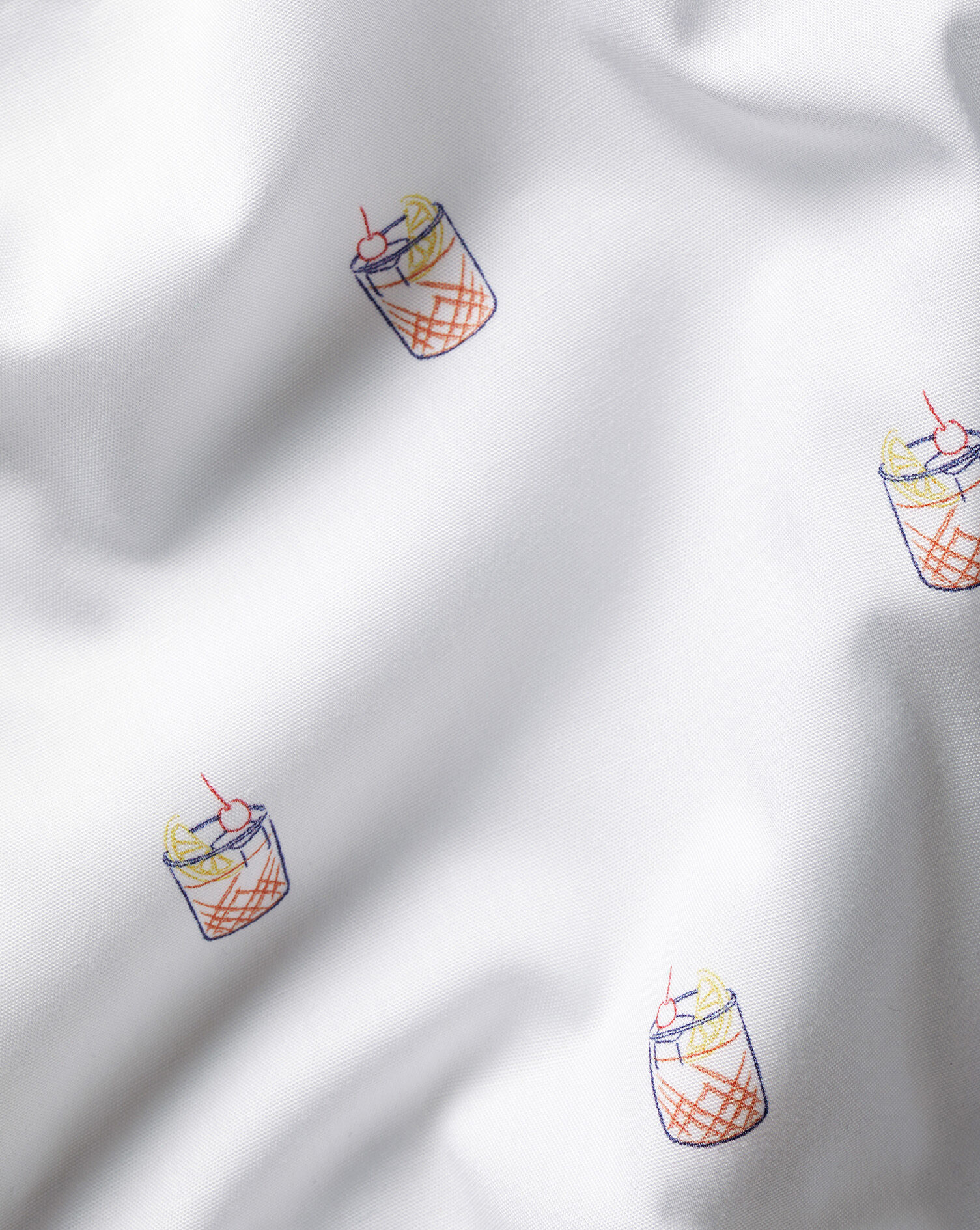 Non-Iron Stretch Cocktail Print Shirt - White