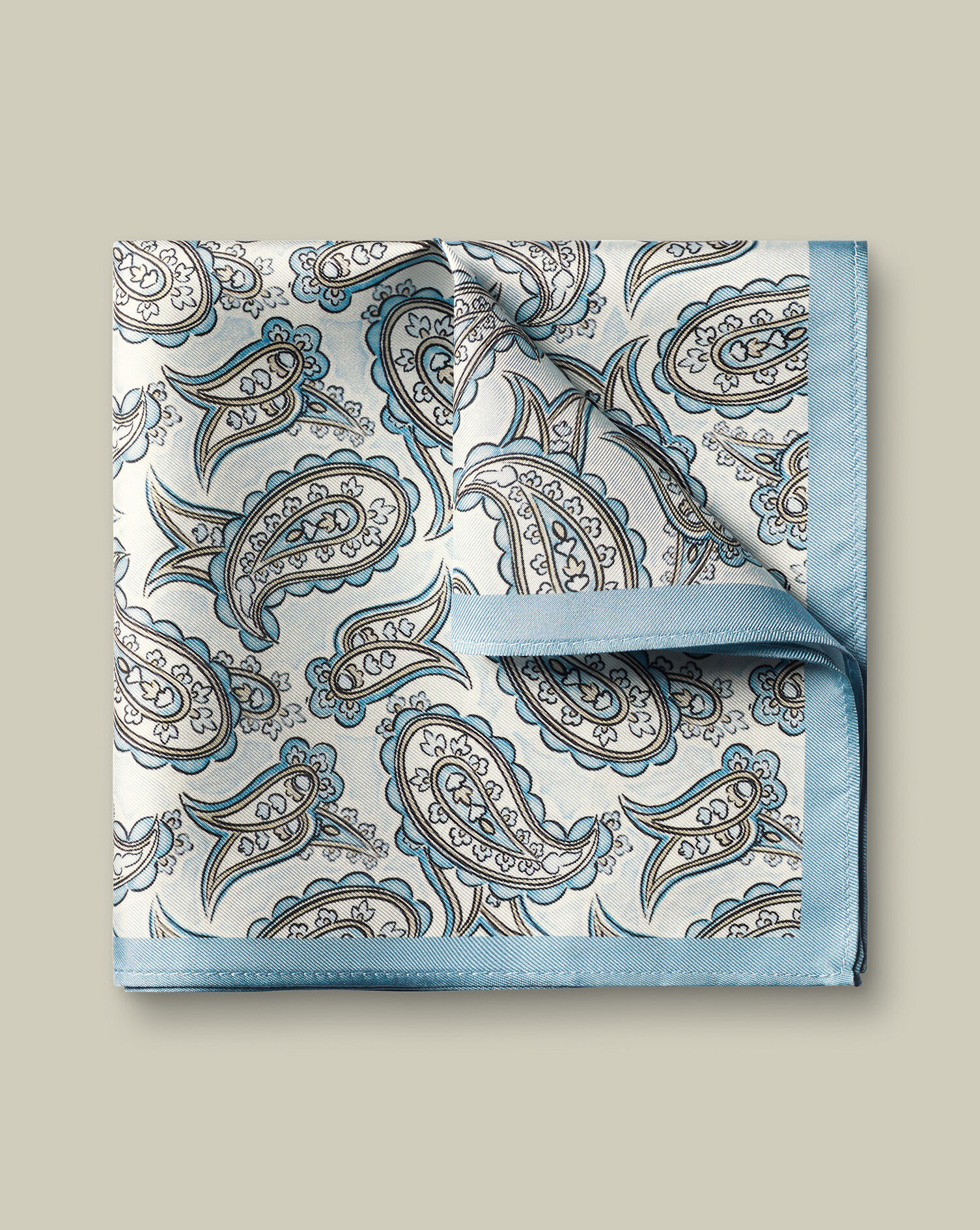 Silk Paisley Pocket Square - Pale Teal Green