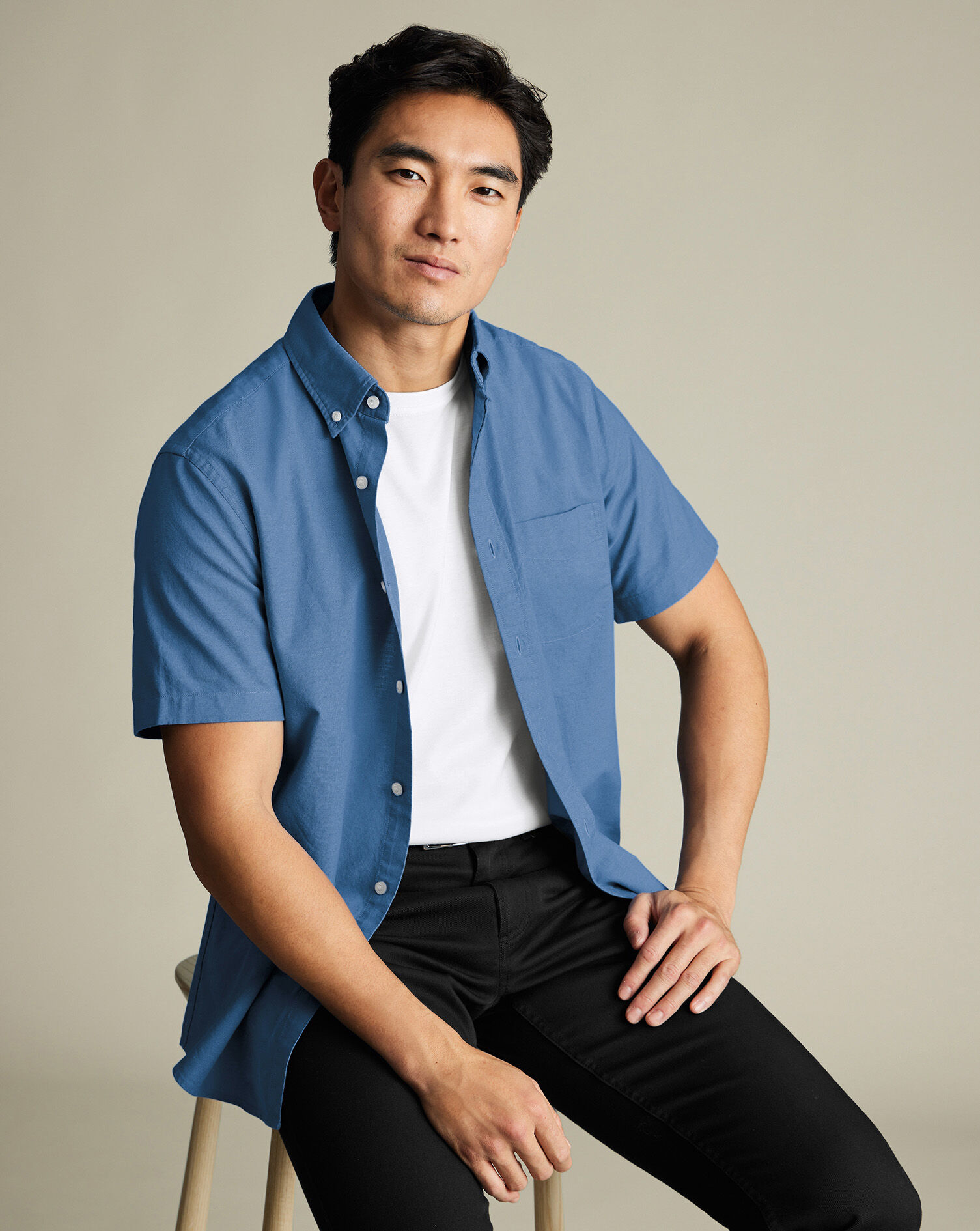 Stretch Washed Oxford Short Sleeve Shirt - Cornflower Blue