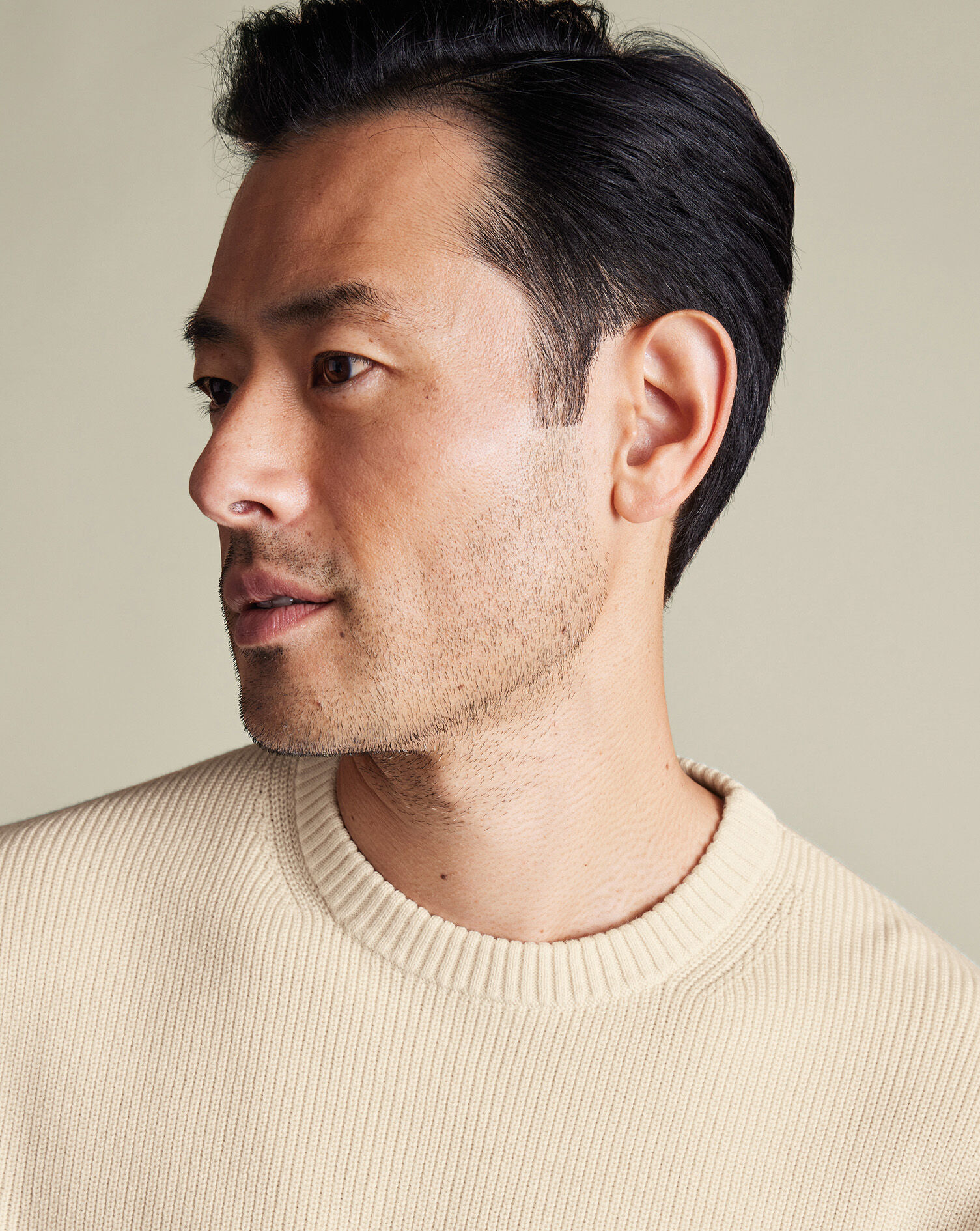 Cotton Rib Crew Neck Sweater - Cream