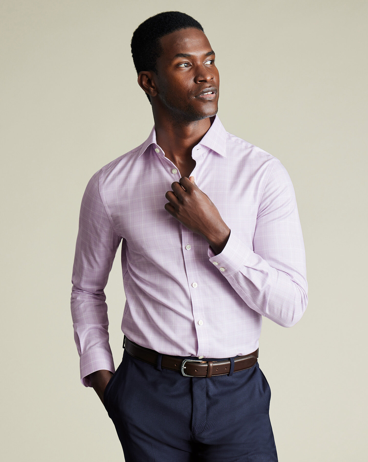 Luxury Prince of Wales Check Shirt - Lavender