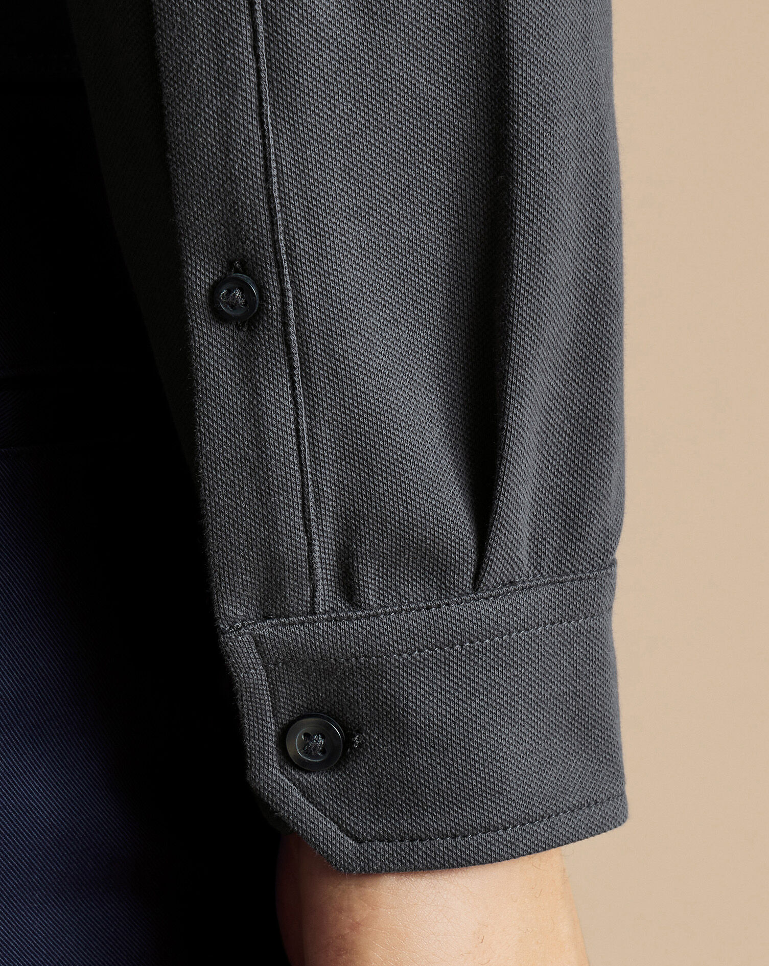 Long Sleeve Pique Polo - Charcoal Gray