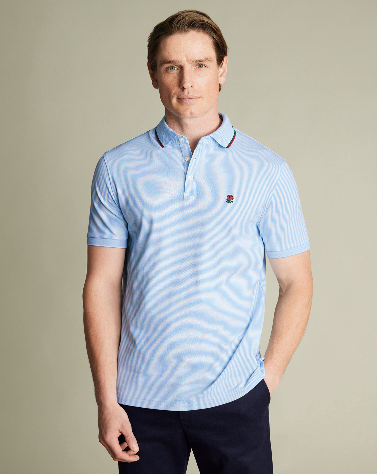 England Rugby Stripe Pique Polo - Sky Blue