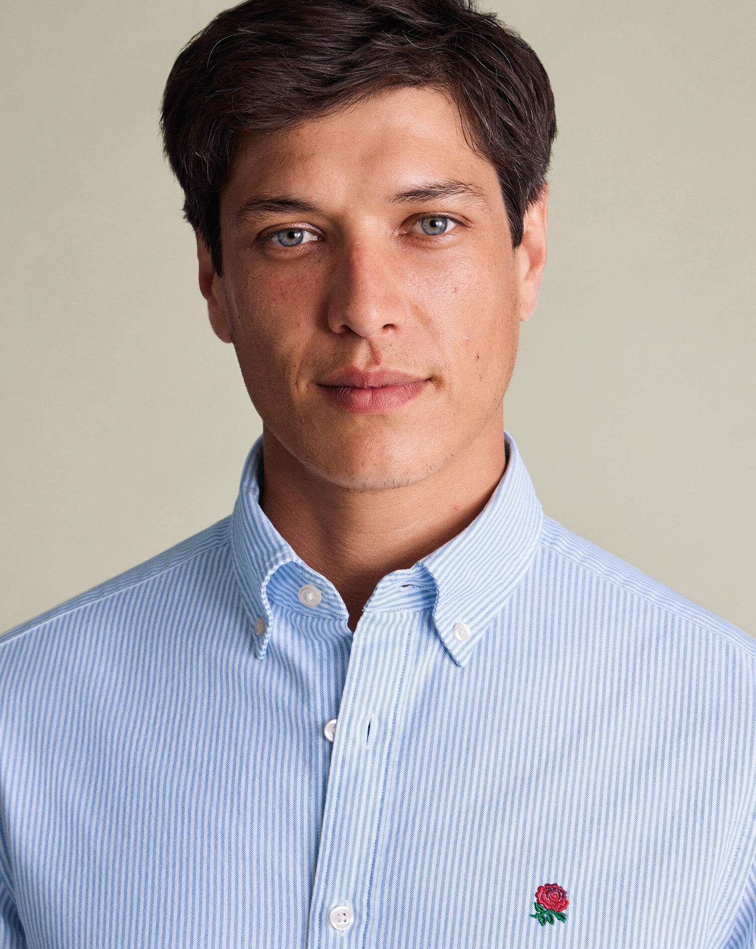 England Rugby Washed Oxford Stripe Shirt - Blue & White