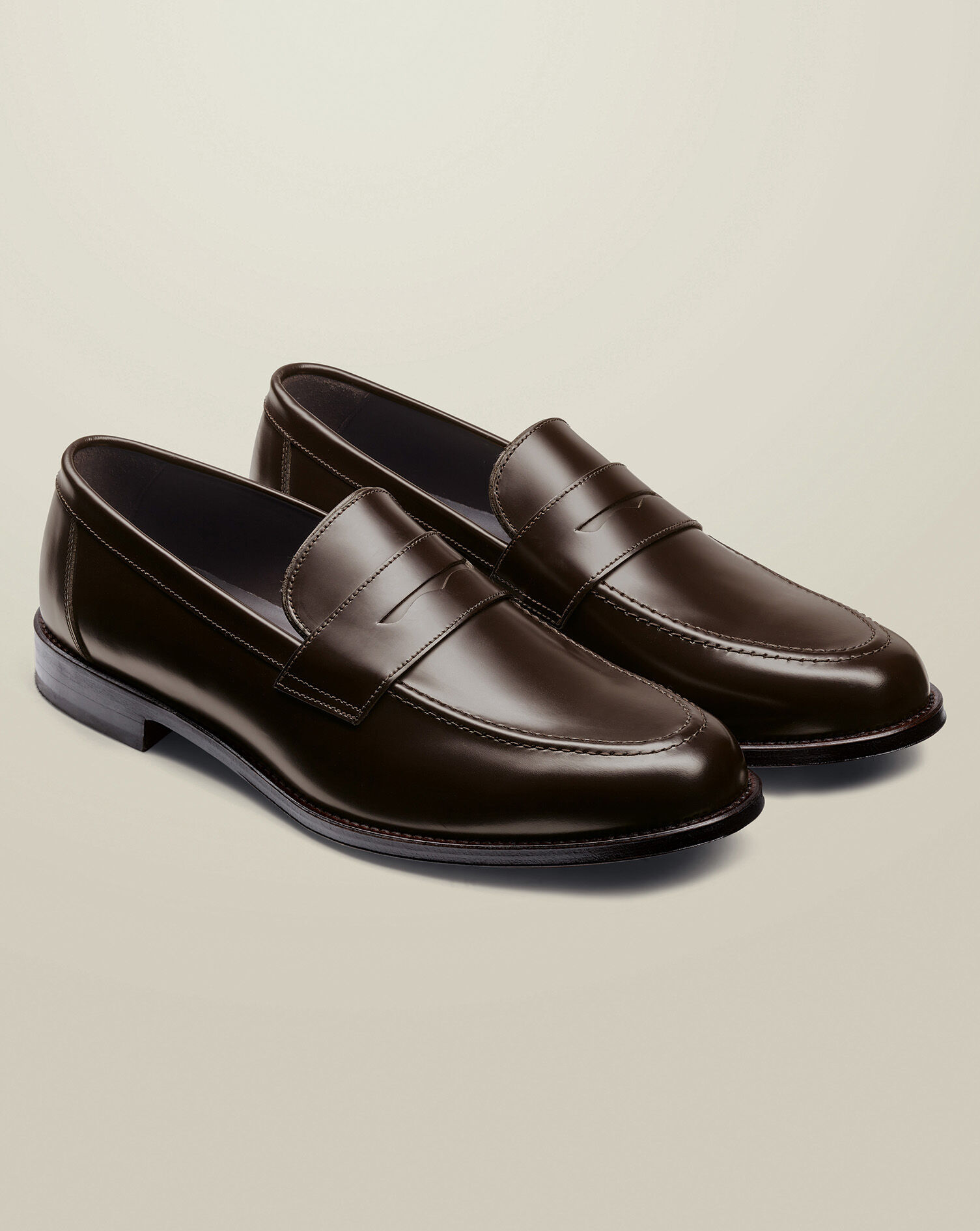 High Shine Leather Penny Loafers - Dark Chocolate