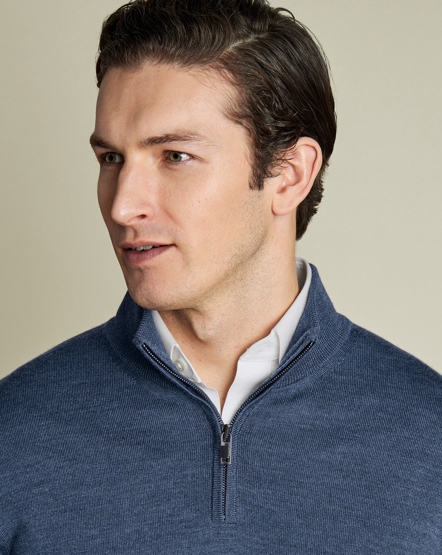 Merino Quarter Zip Sweater - Indigo Melange