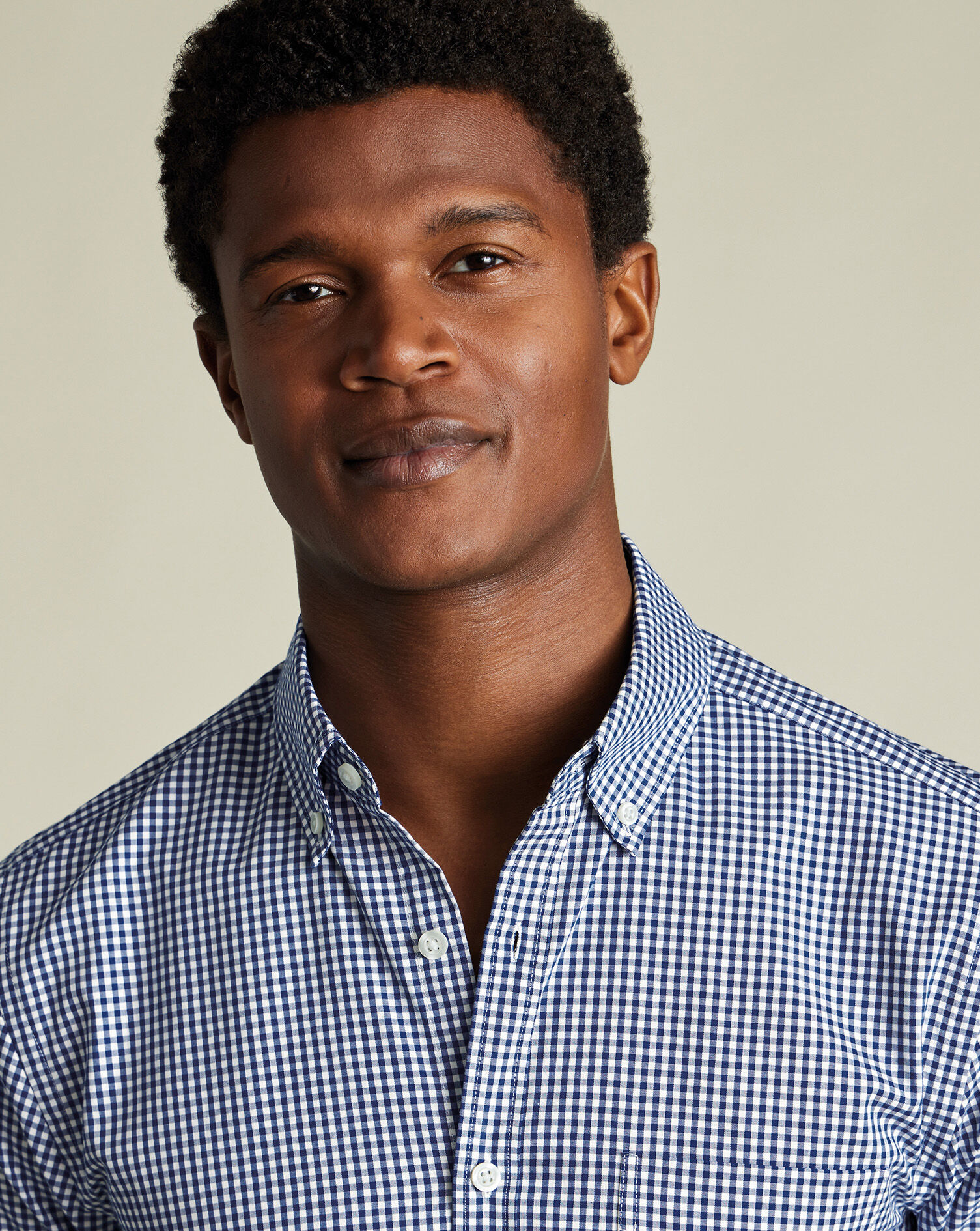 Non-Iron Stretch Poplin Check Shirt - Navy