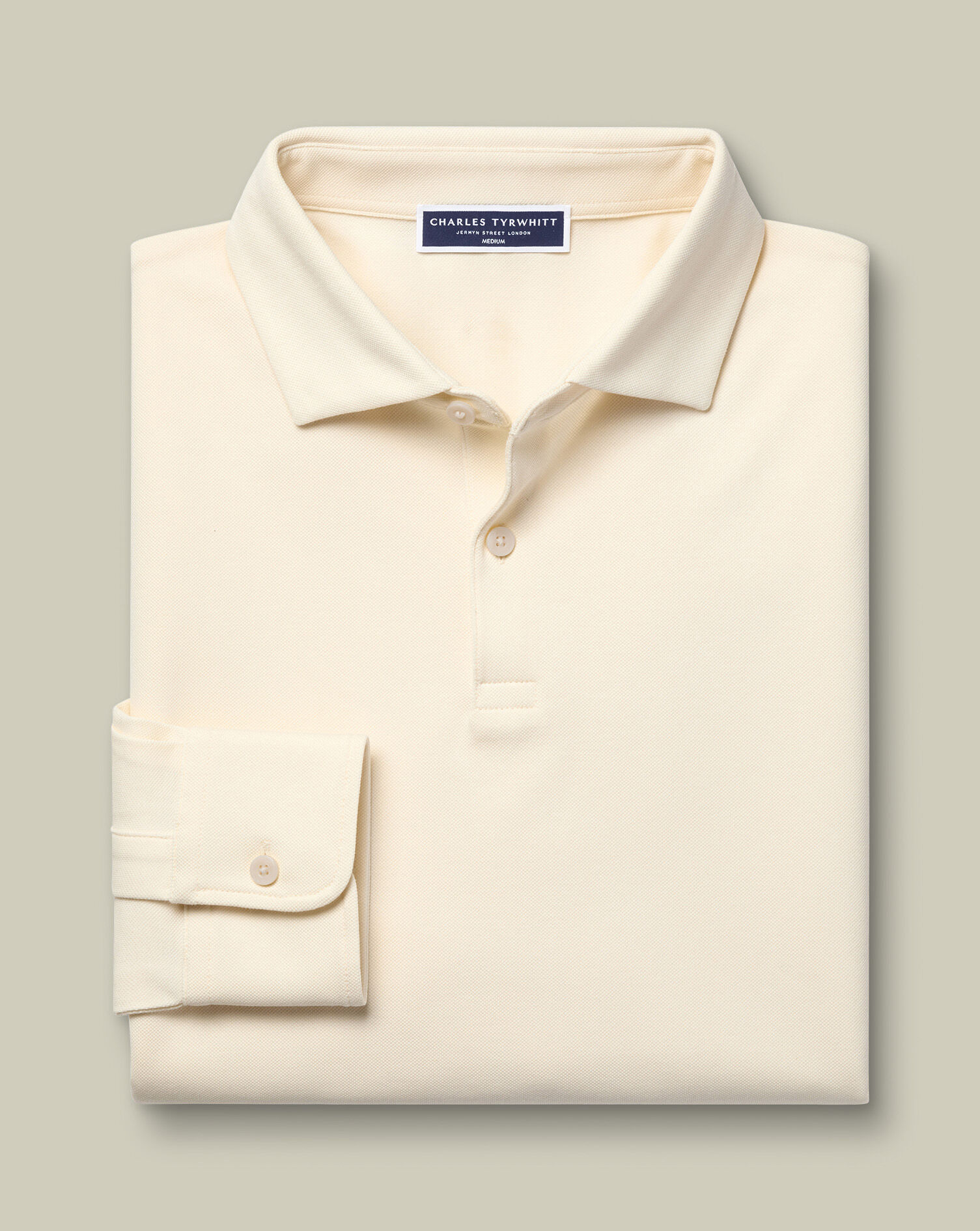 Long Sleeve Smart Pique Polo - Cream