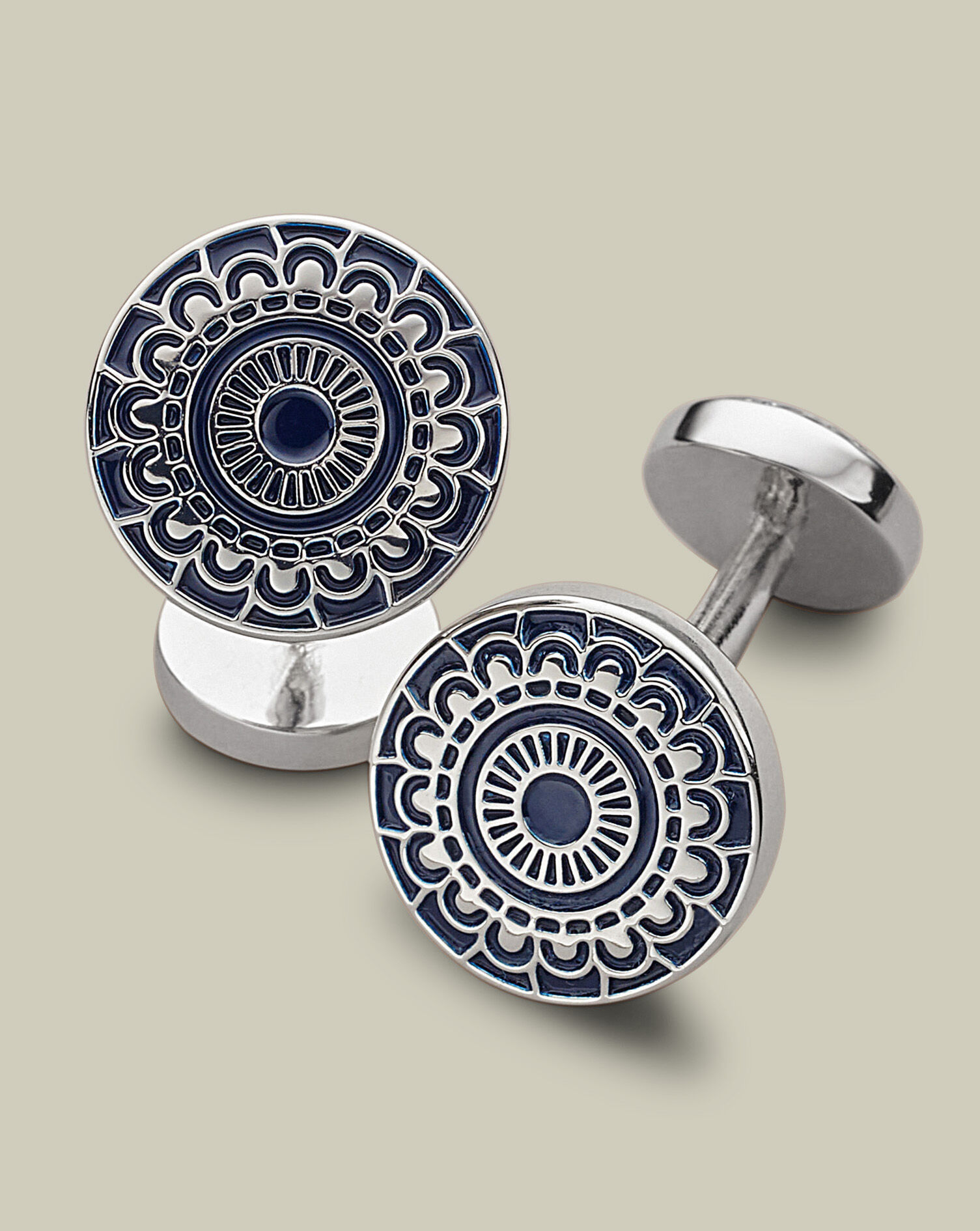 Enamel Patterned Cufflinks - Navy