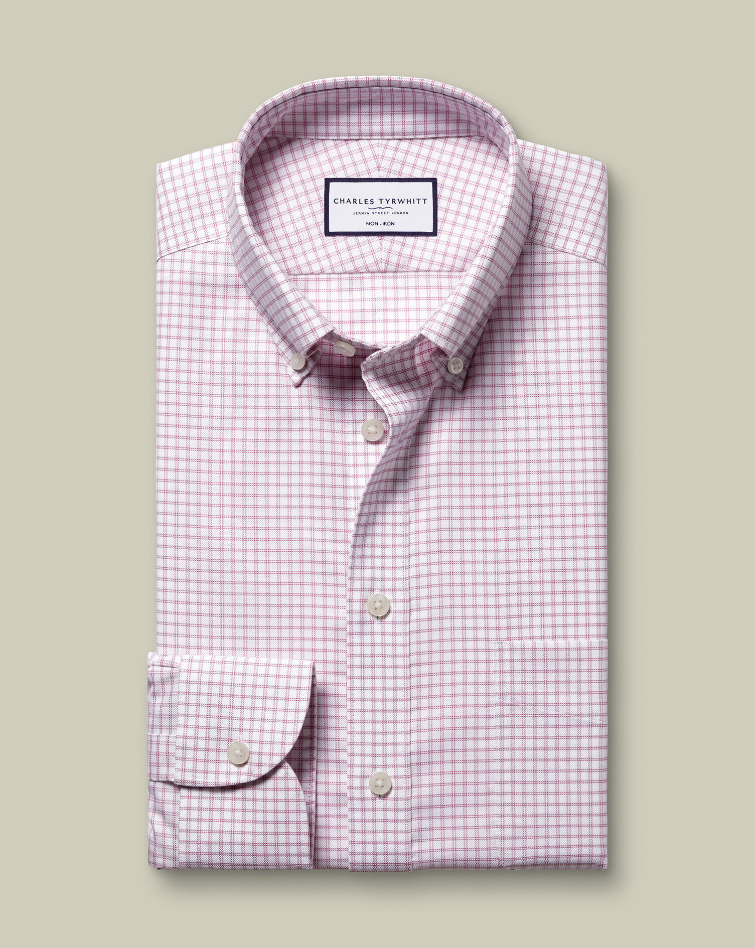 Non-Iron Stretch Oxford Check Shirt - Dark Pink