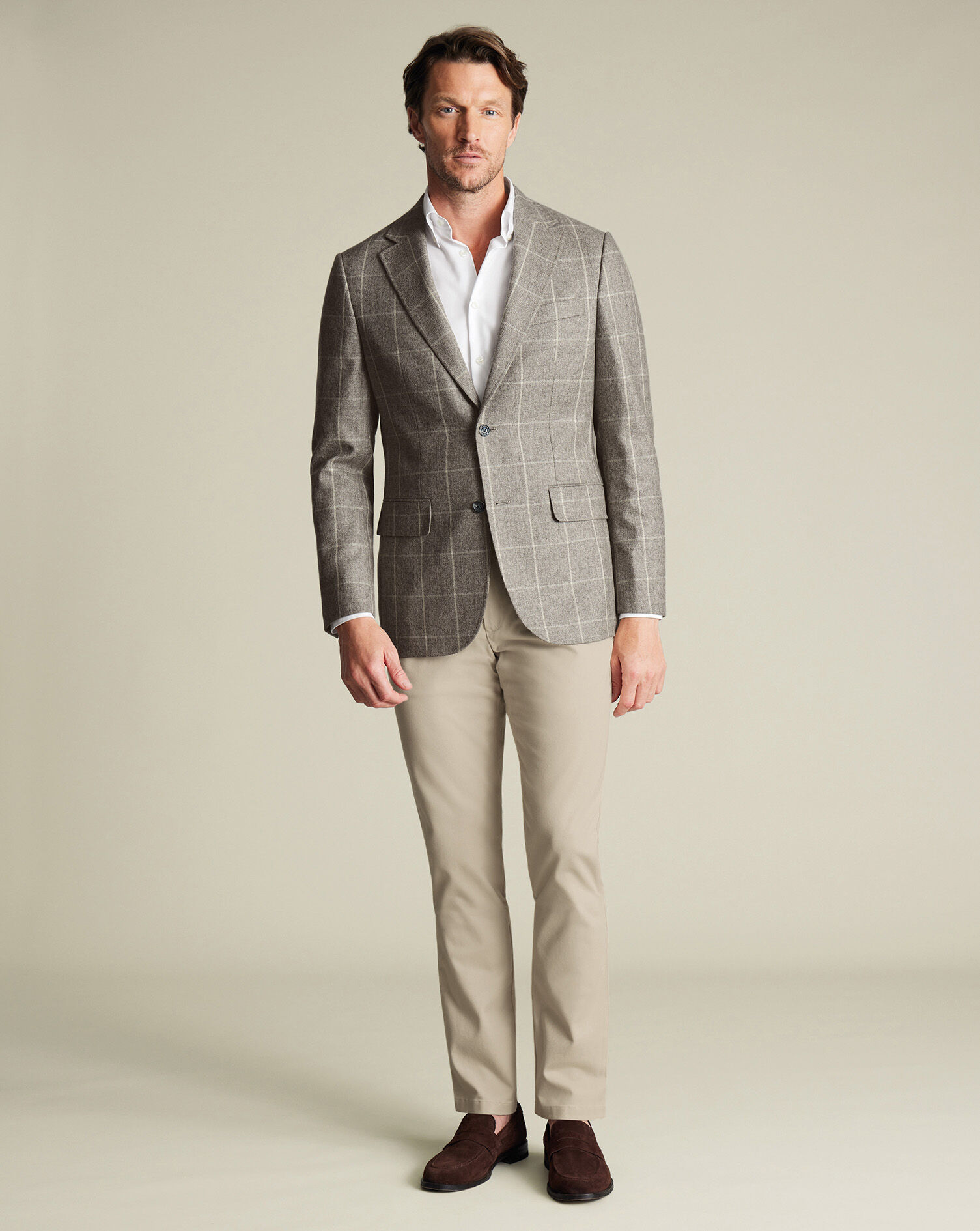 Wool Texture Twill Check Jacket - Limestone