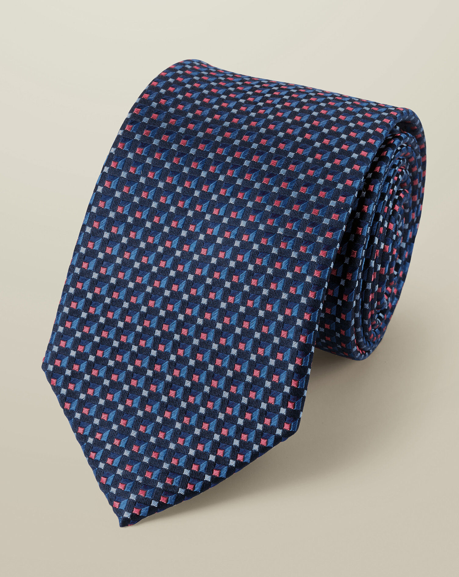 Silk Pattern Tie - Navy & Pink