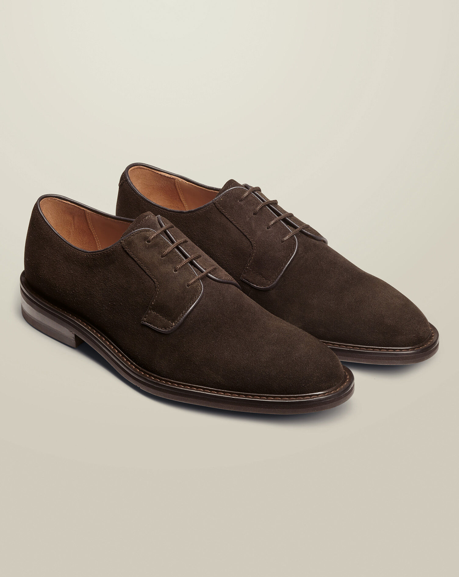Rubber Sole Suede Derby Shoes - Dark Chocolate