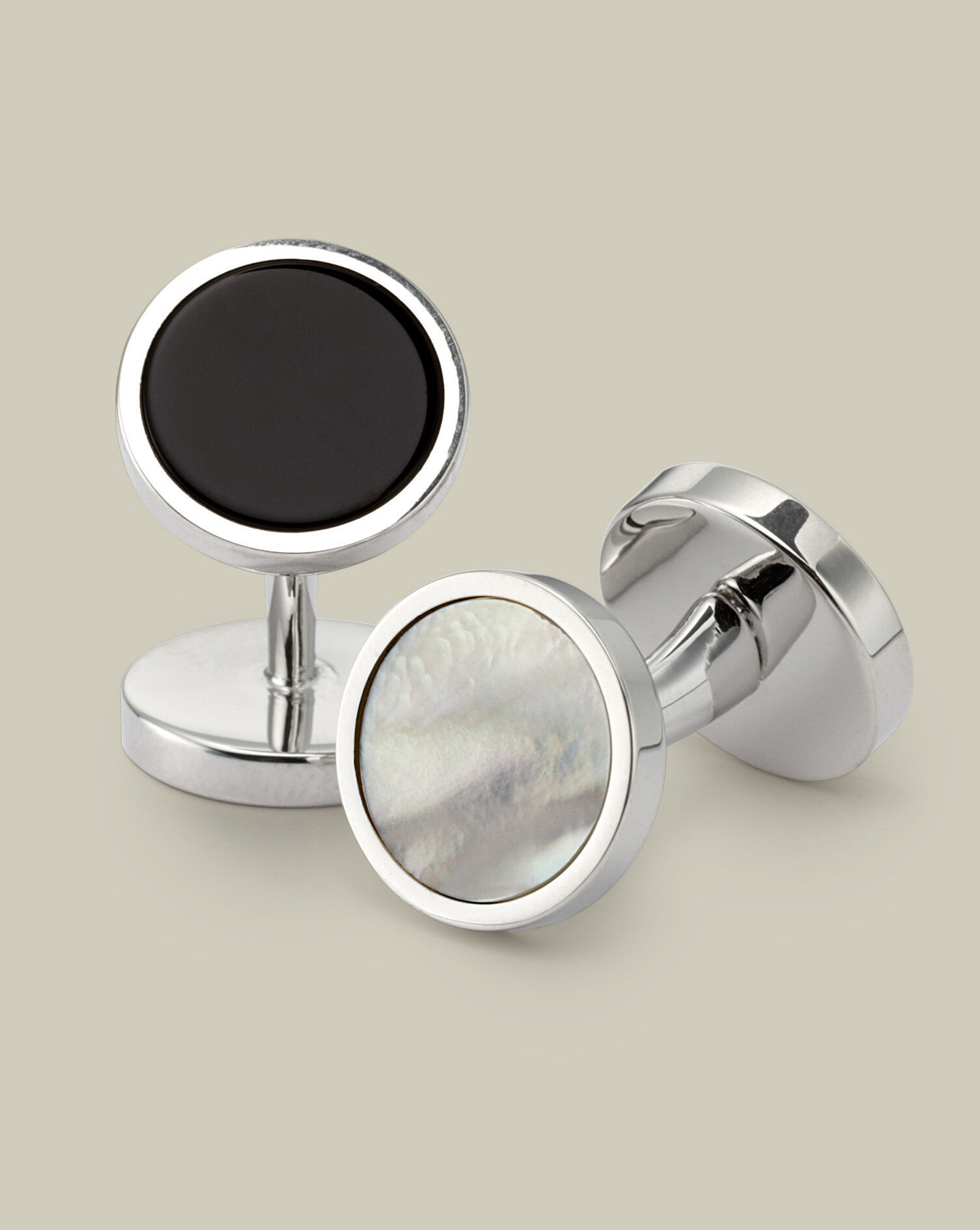 Mother of Pearl and Onyx Evening Cufflinks - Silver
