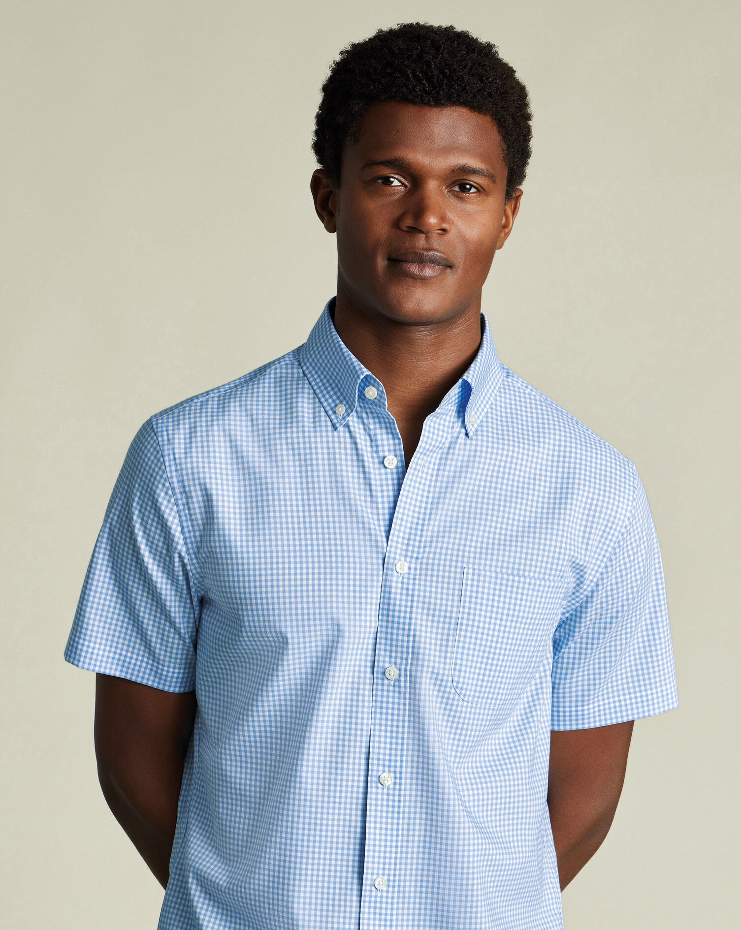 Non-Iron Stretch Poplin Short Sleeve Shirt - Sky Blue